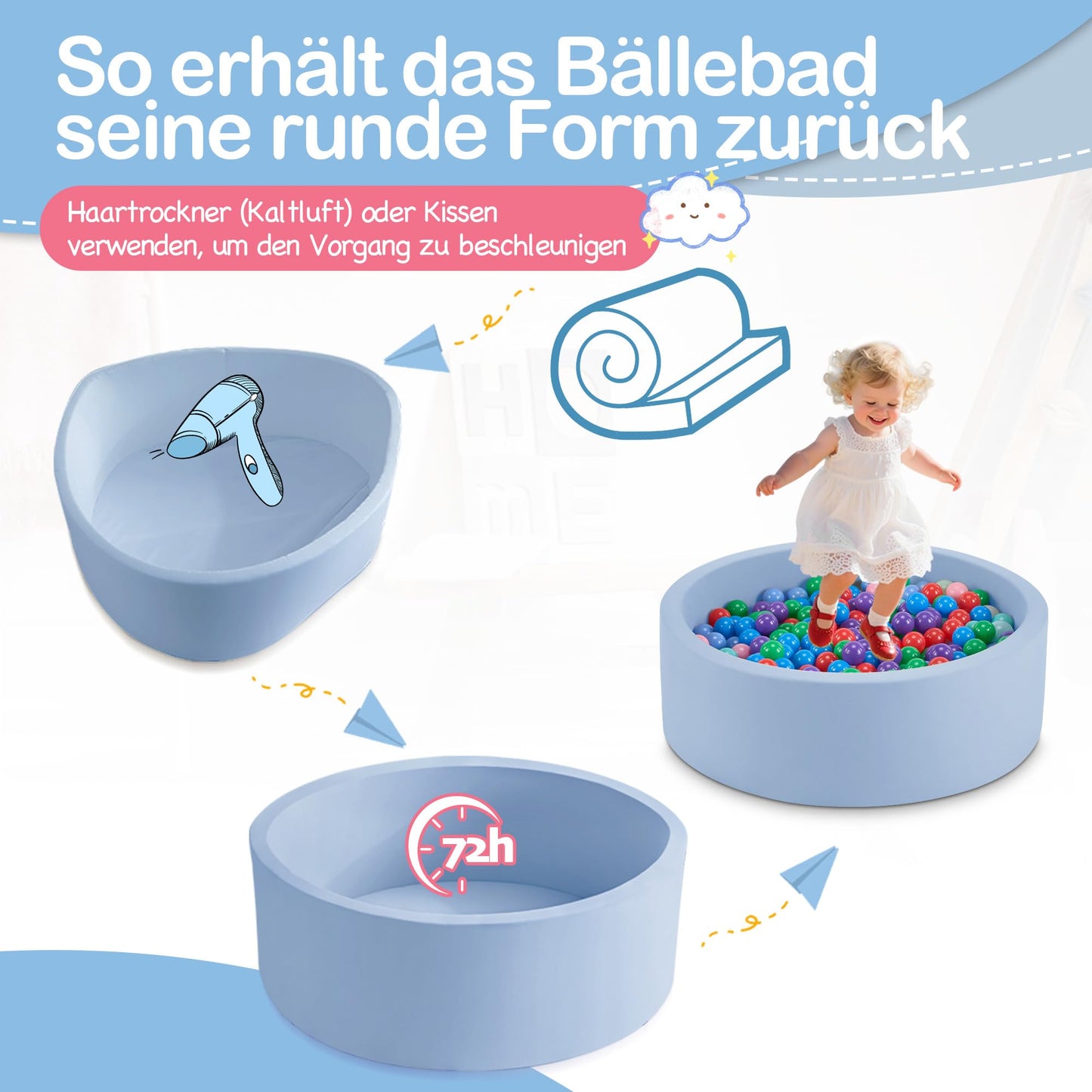 Aunekiv 35.4 x 11.8-Inch Foam Ball Pit for Toddlers – Light Blue