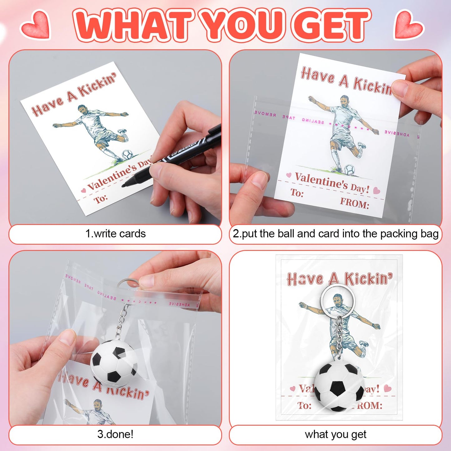 Aurelema 36-Pack Valentines Soccer Cards with Foam Stress Ball Keychains – Classroom Gift Set