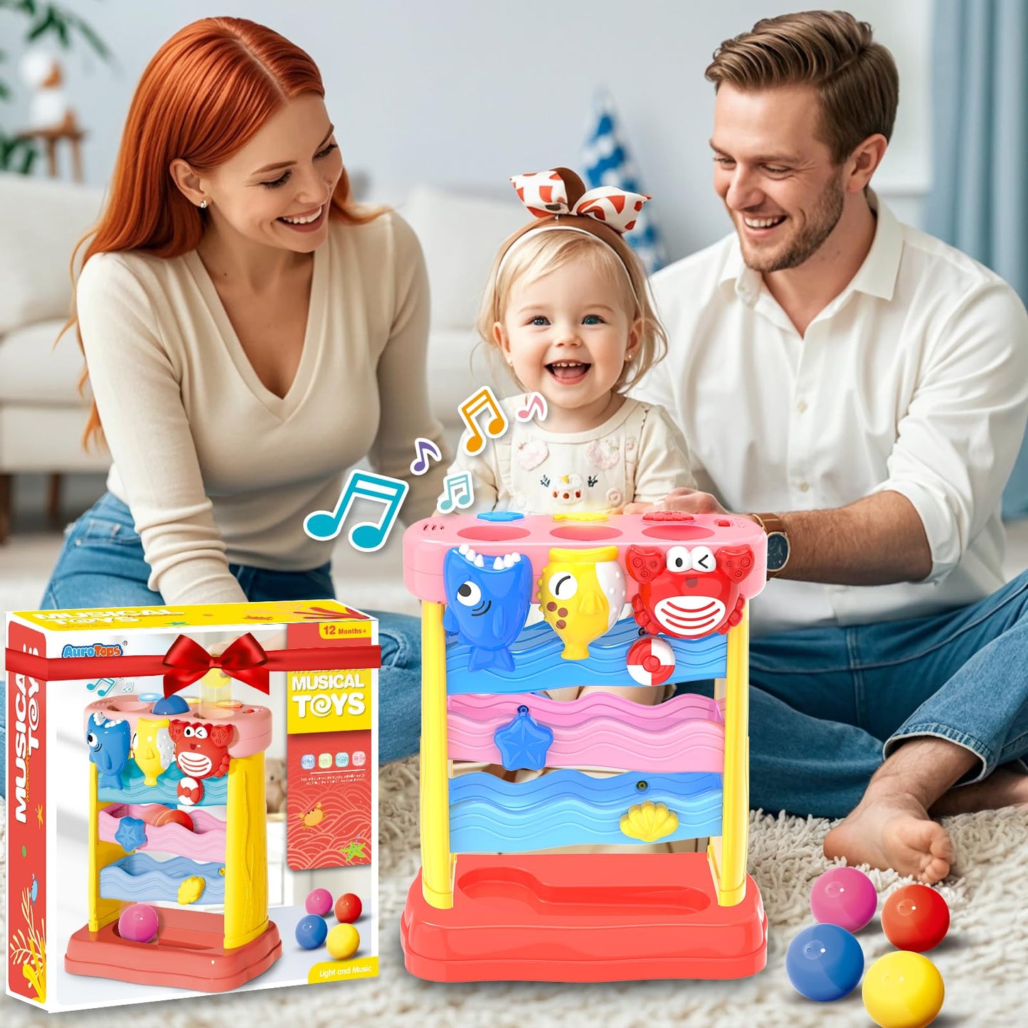 AuroTops Pound A Ball Toy – Montessori Lights & Music for Toddlers (6-24 Months)