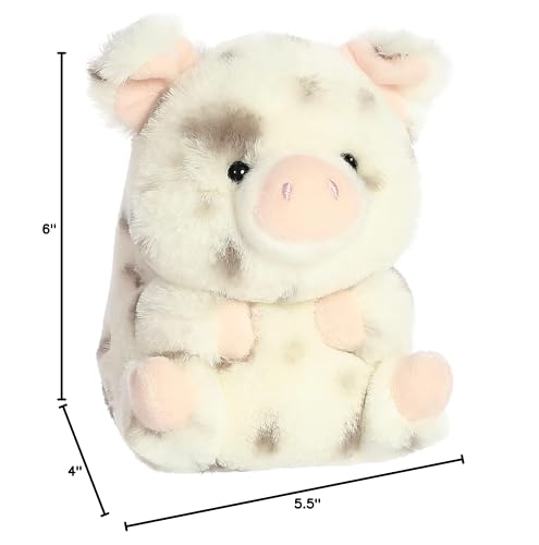 Aurora Playful Rolly Pet Periwinkle Pig Plush – Compact 6-Inch White Stuffed Animal