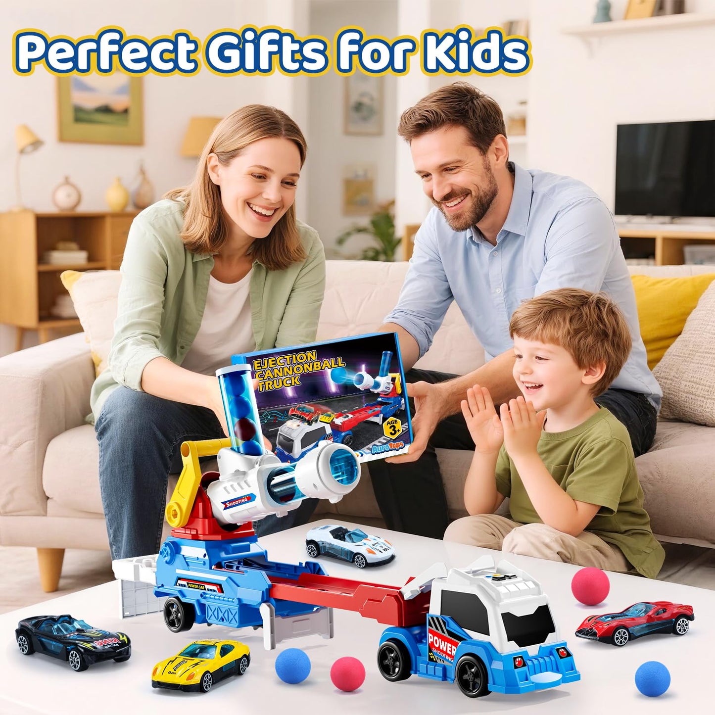 AuroTops Ejection & Shooting Truck Set – Toys for Boys 3-8 with Lights & Sounds