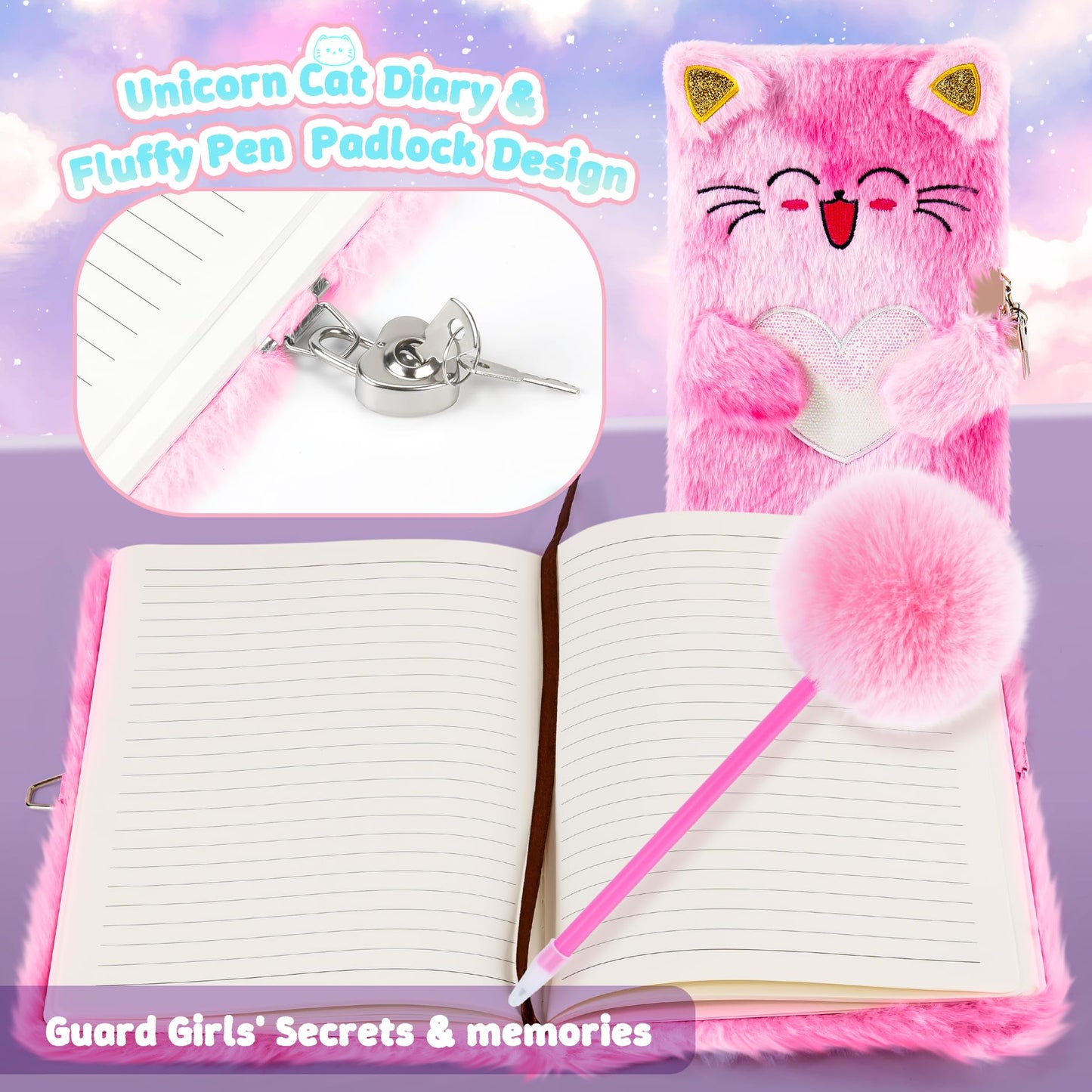 13-Piece Unicorn Cat Toys Gift Set for Girls 4-10 | Light-Up Star Pillow & DIY Water Bottle Kit | Auspicious Beginning