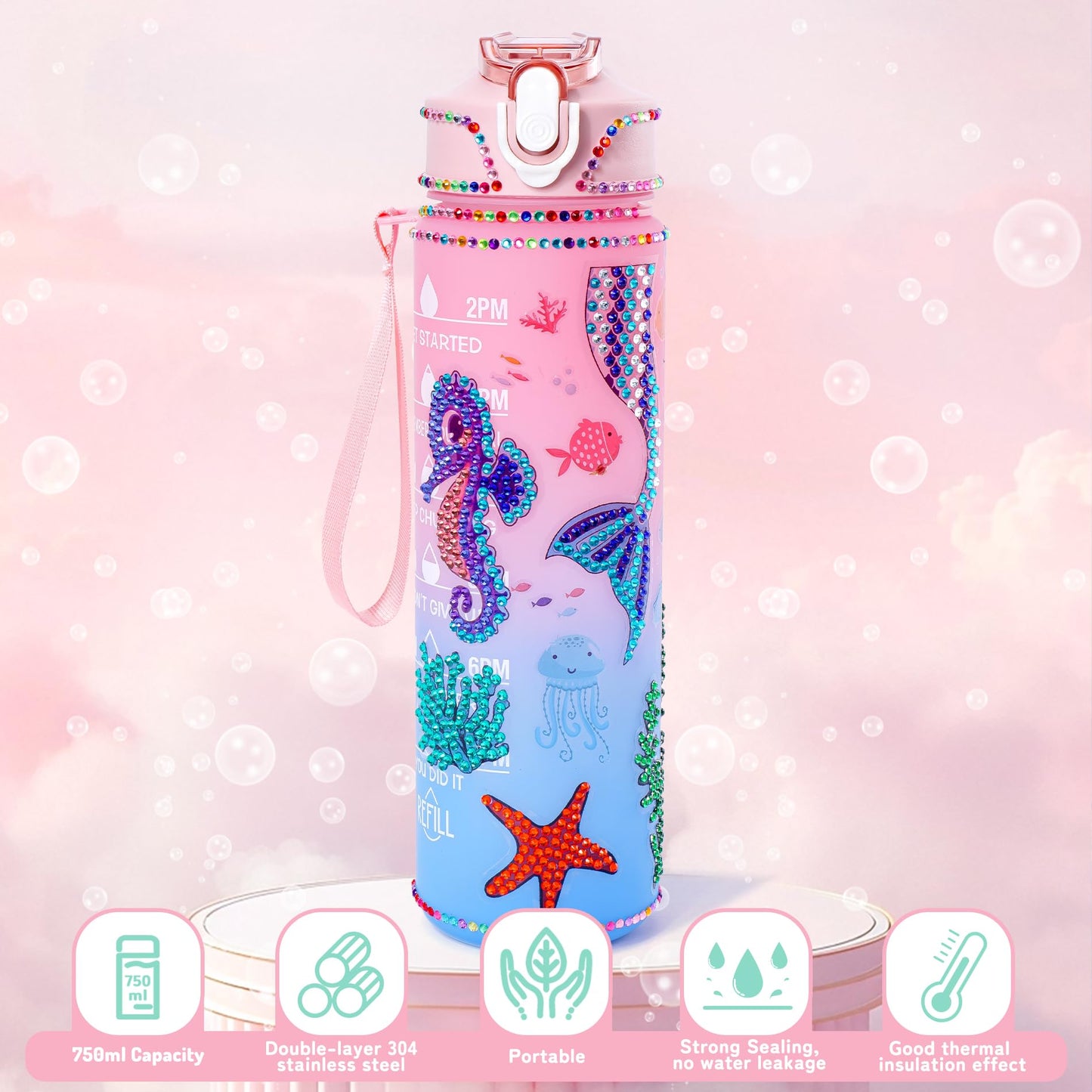 Auspicious Beginning 13-Piece Mermaid Toys Gift Set for Girls 4-12 — Light-Up Star Pillow & DIY Water Bottle Kit