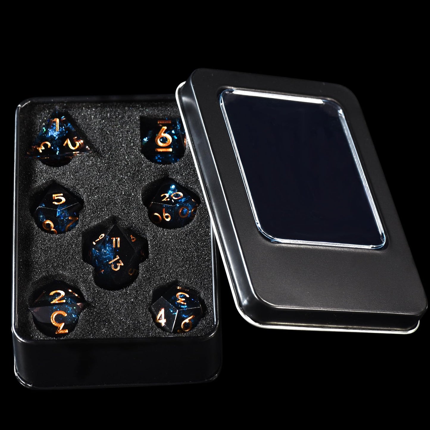 AUSTOR 7-Die DND Dice Set – Handmade Sharp Edge Polyhedral Dice Dark Star