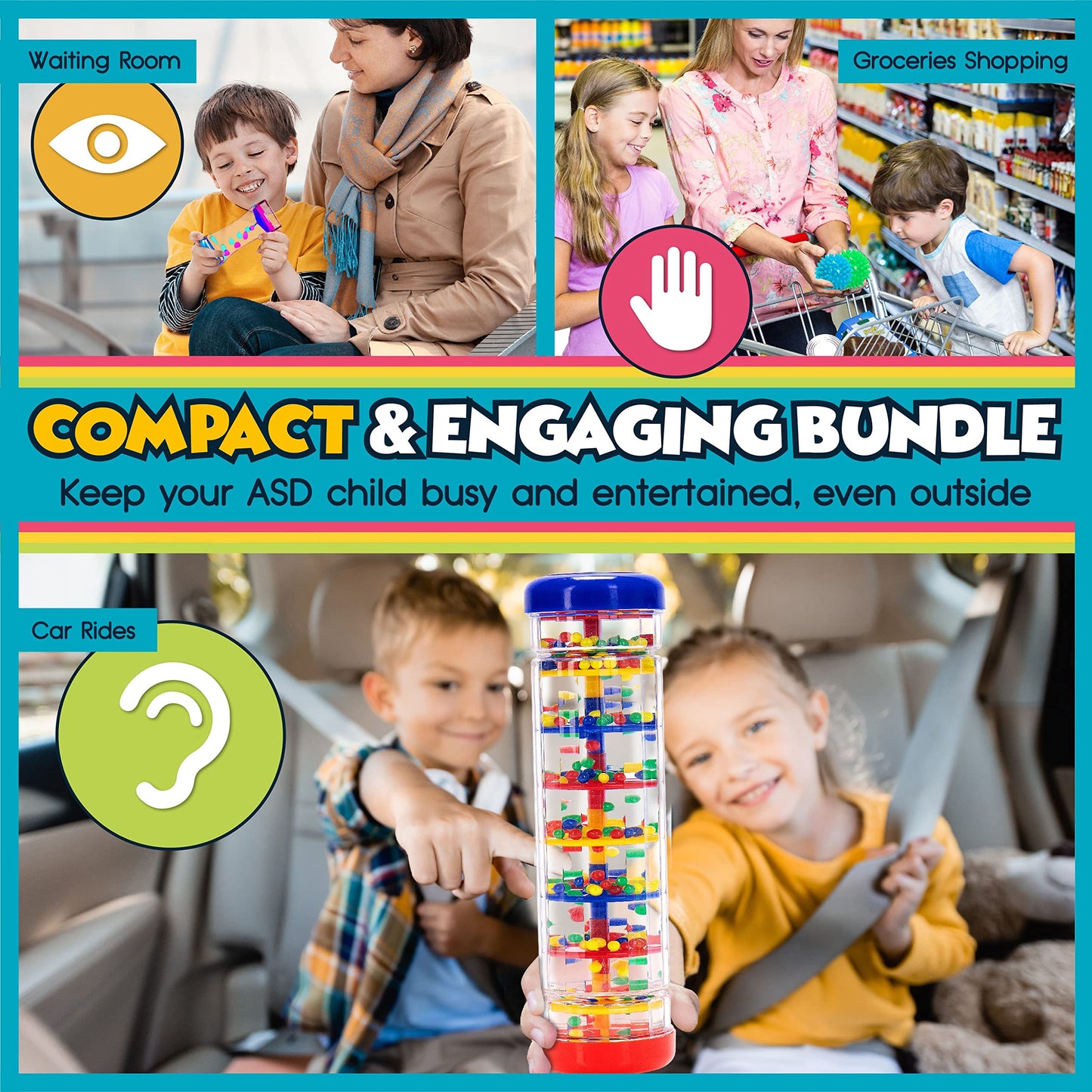 Autism & Prosperity All-Around Sensory Toy Bundle – Rainmaker, Bubbler & Spiky Balls for ASD Kids