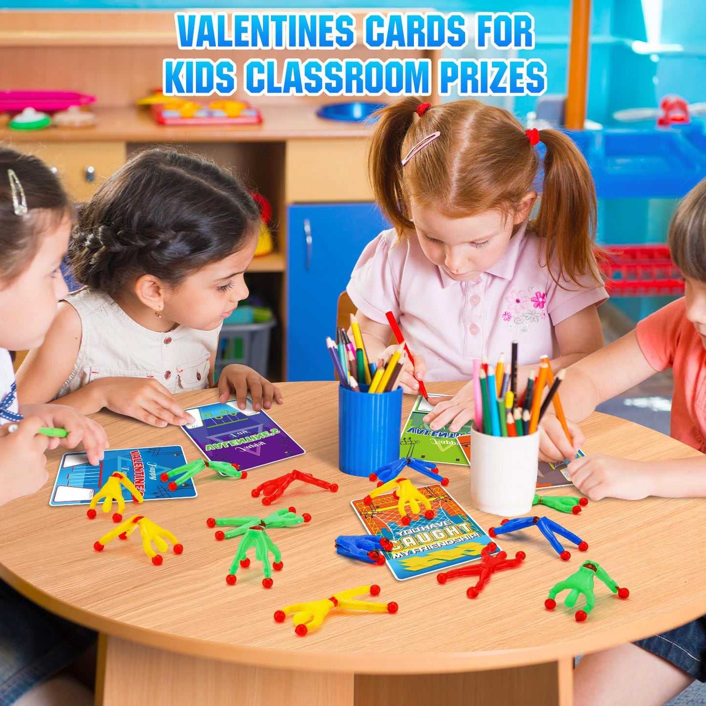 AUUGUU Valentines Day Cards for Kids + 28 Ninja Sticky Men – Classroom Gifts & Party Favors