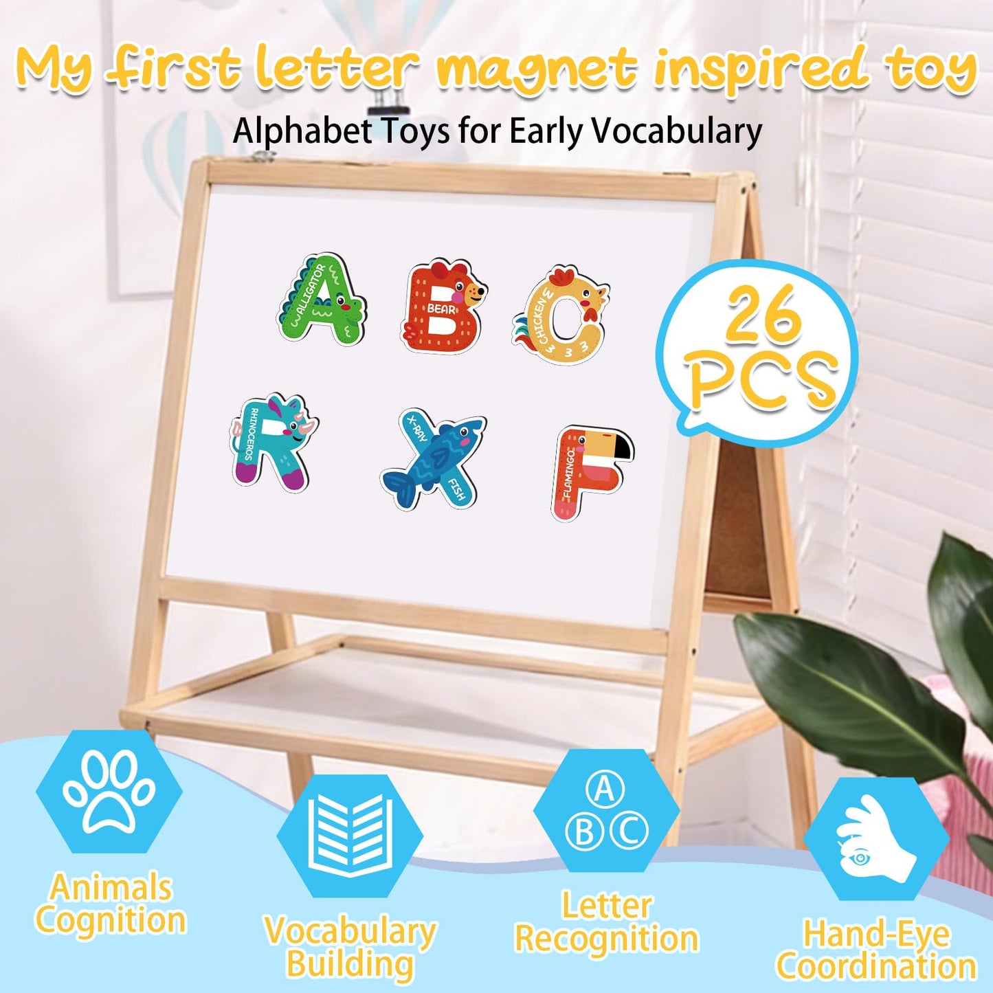 Auzesto 26Pcs Magnetic Letters – Animal ABC Alphabet Magnets for Fridge Learning