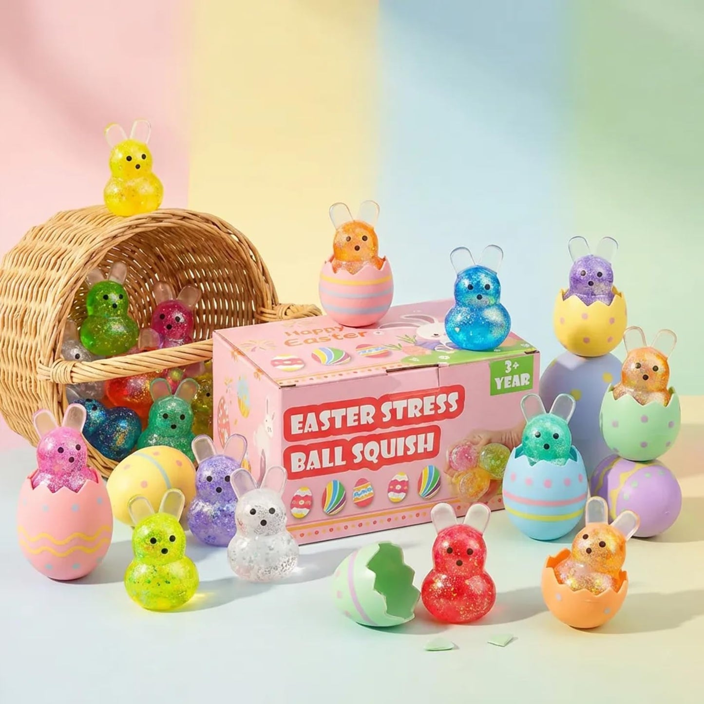 AUZXMCN 24Pcs Easter Squishy Bunny Stress Balls – Fidget Toys