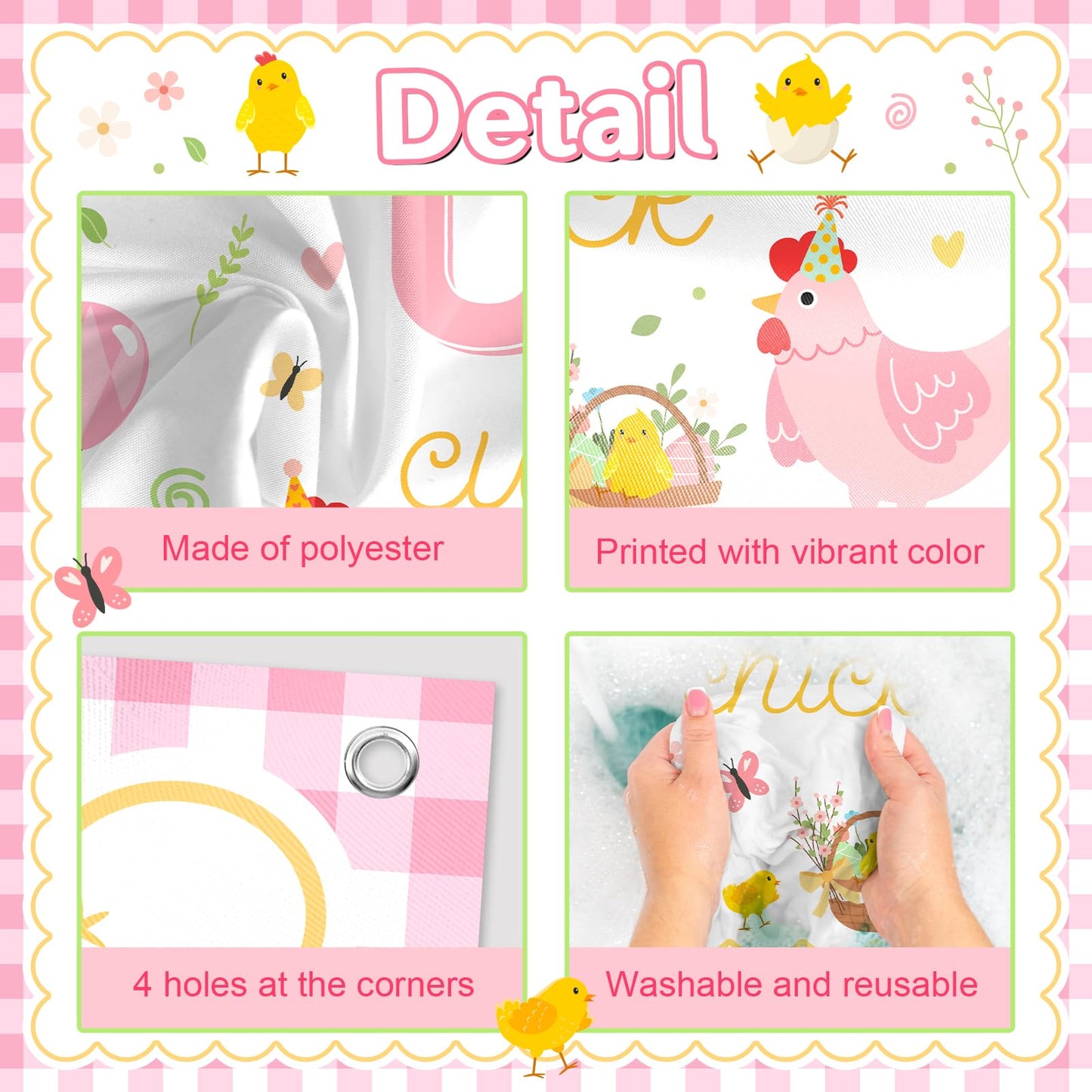 Avezano One Cute Chick Banner – 6x3.6ft Farm Birthday Backdrop