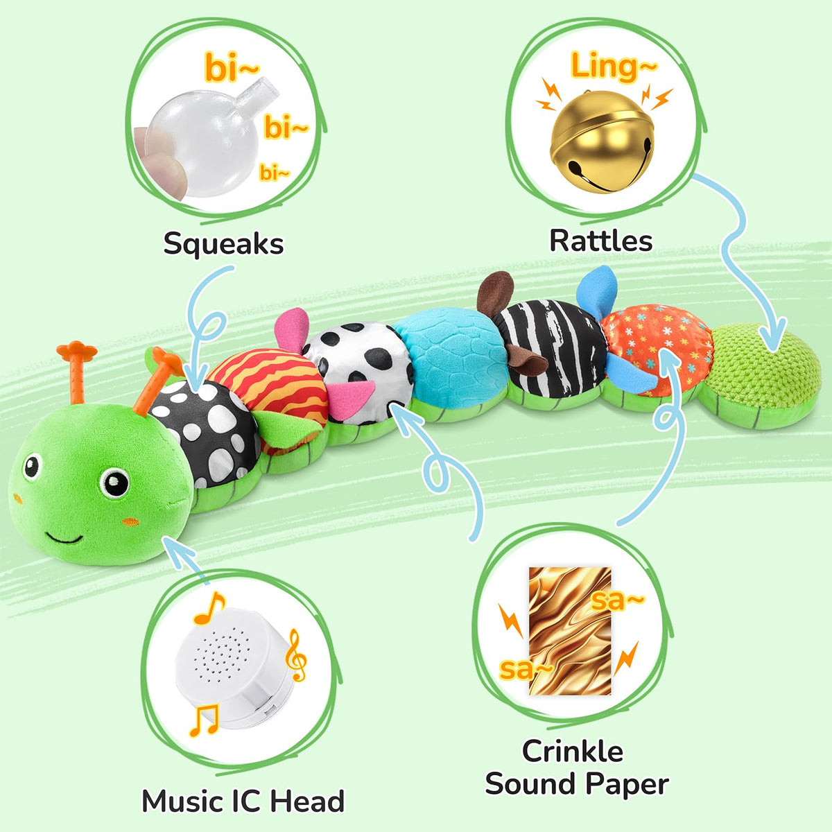 AWOTOY 6-in-1 Baby Toys: Music Caterpillar for 6-12 Months