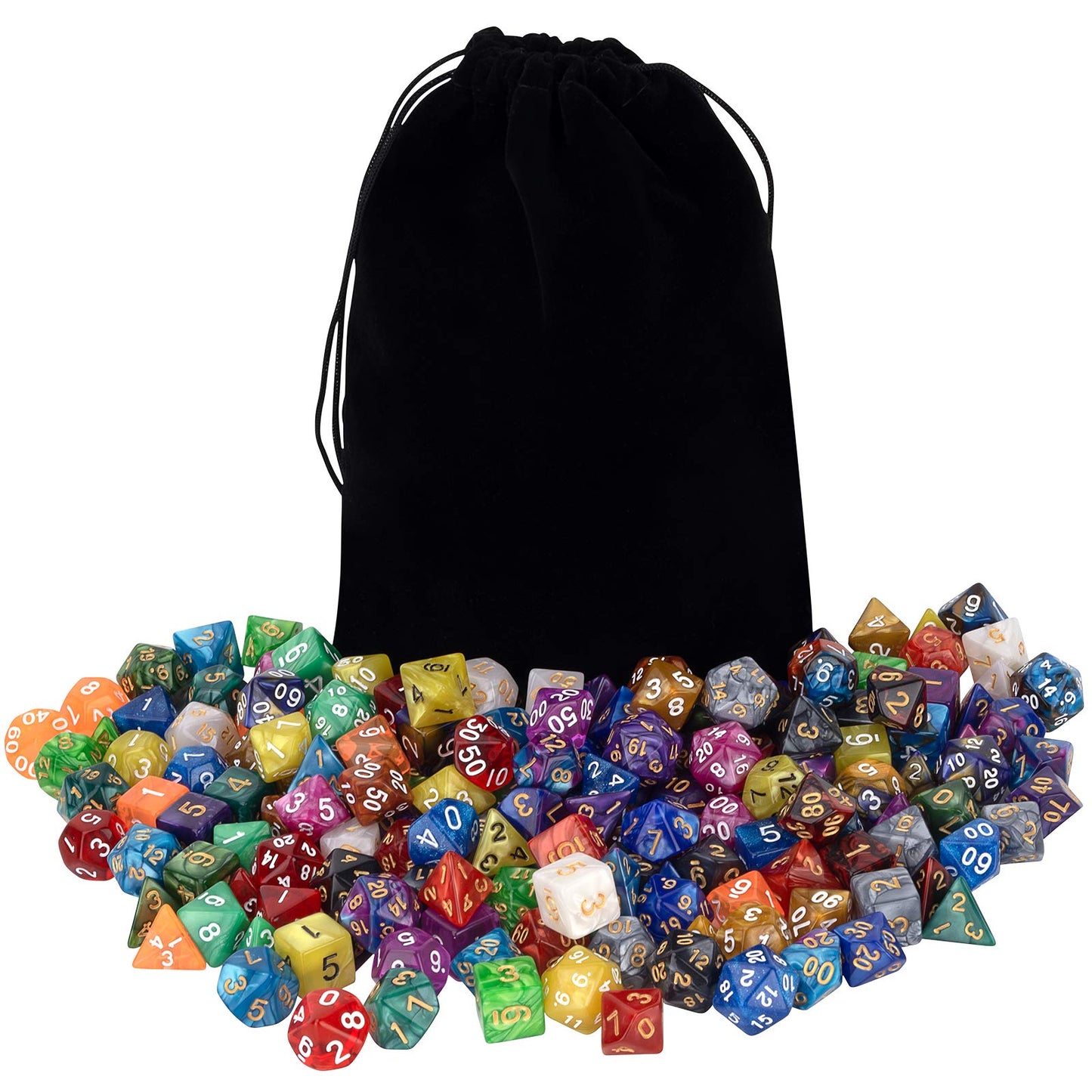 Awpeye DND Double-Colors Polyhedron Dice Set – 25 Colorful Sets with Flannel Bag (175 Pieces)