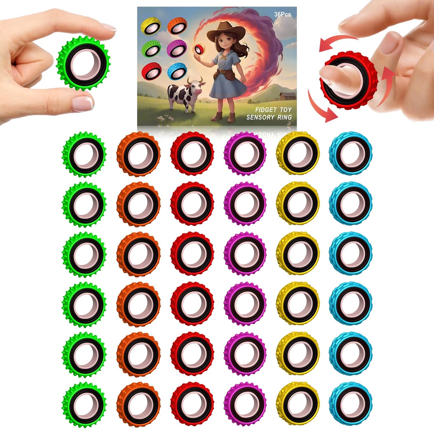 AWTUMZQ Fidget Rings — 36-Pack Sensory Rings for Anxiety and Focus | Quiet, Textured Stress Relief