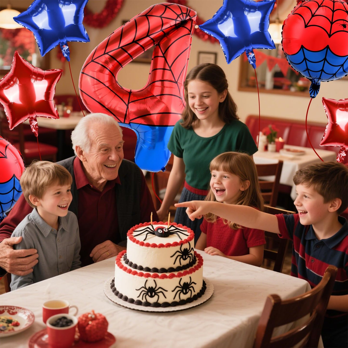 AXBMM 40 Inch Spider Theme Number Balloon - Large Foil Balloon 4 for 4th Birthday Party Decor