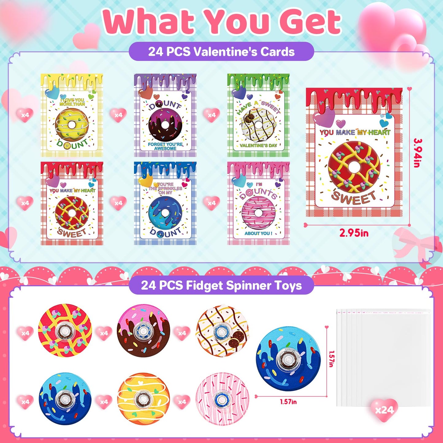 AyiOwmpa Valentines Day Cards for Kids — 24 Donut Fidget Spinner Classroom Gifts