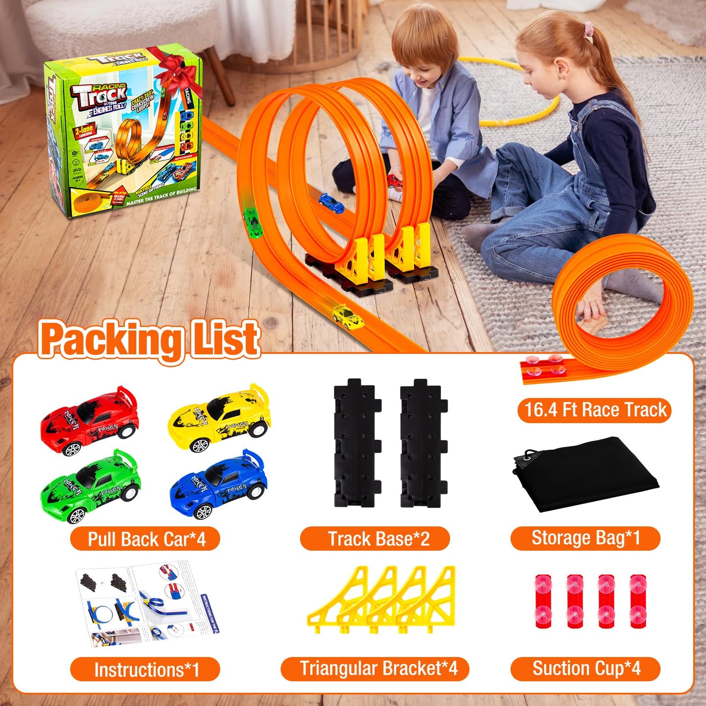 Aywewii 16.4 Ft Flexible Race Track – Roll-Up DIY Toy for 1/64 Cars | Valentines & Easter Gift