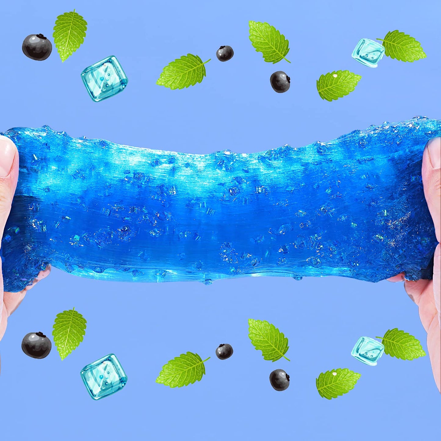 Azeperoy Premade Blueberry Jelly Cube Slime – Glimmer Crunchy Crystal with 6 Add-ins