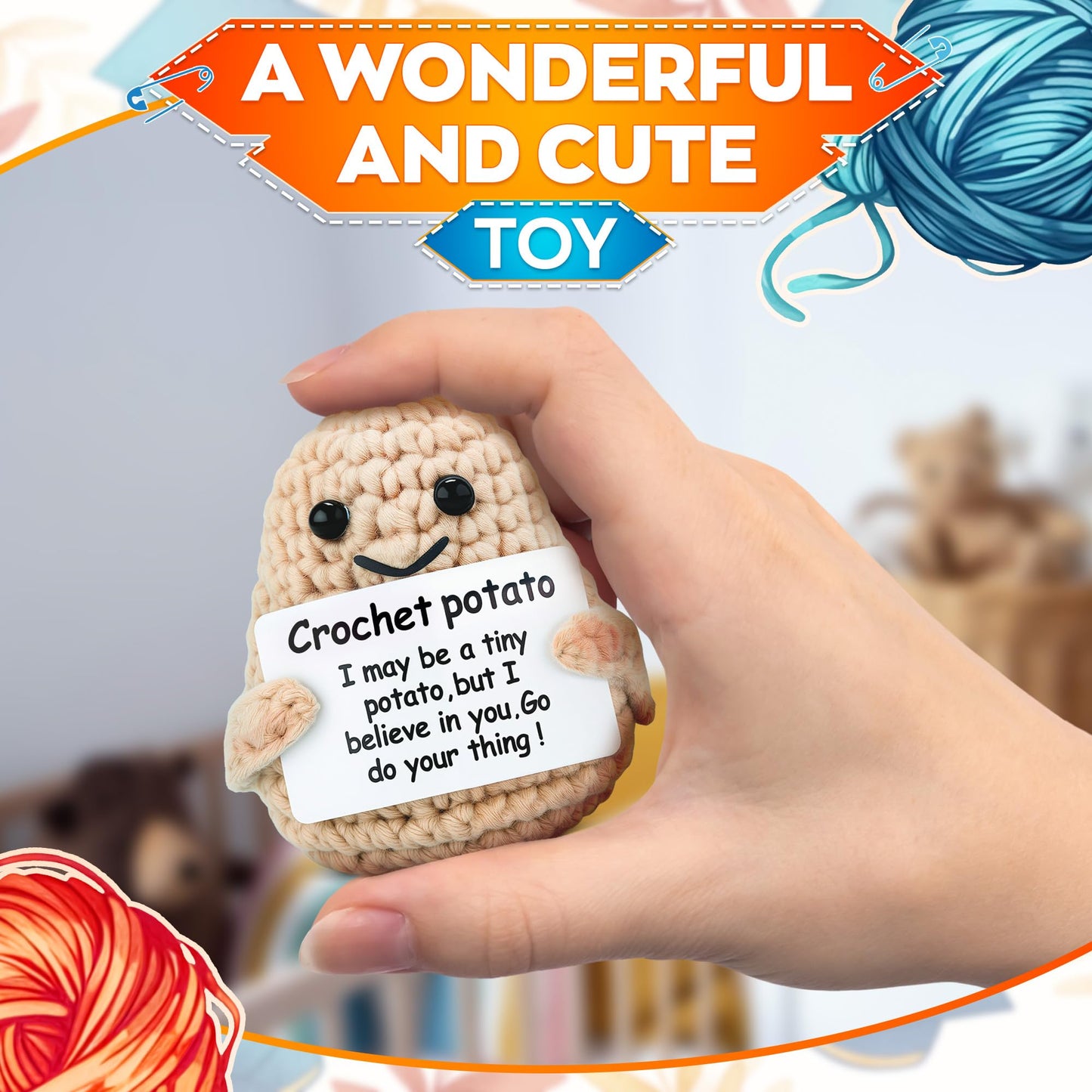 AZZORI Crochet Potato – Tiny Yarn Plush with Encouragement Card