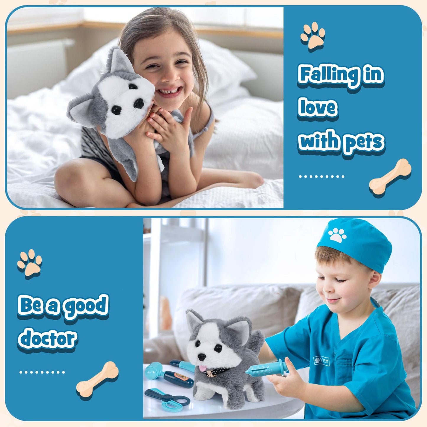 B Bascolor 22Pcs Dog Toys Vet Kit – Interactive Husky Doctor Playset for Kids