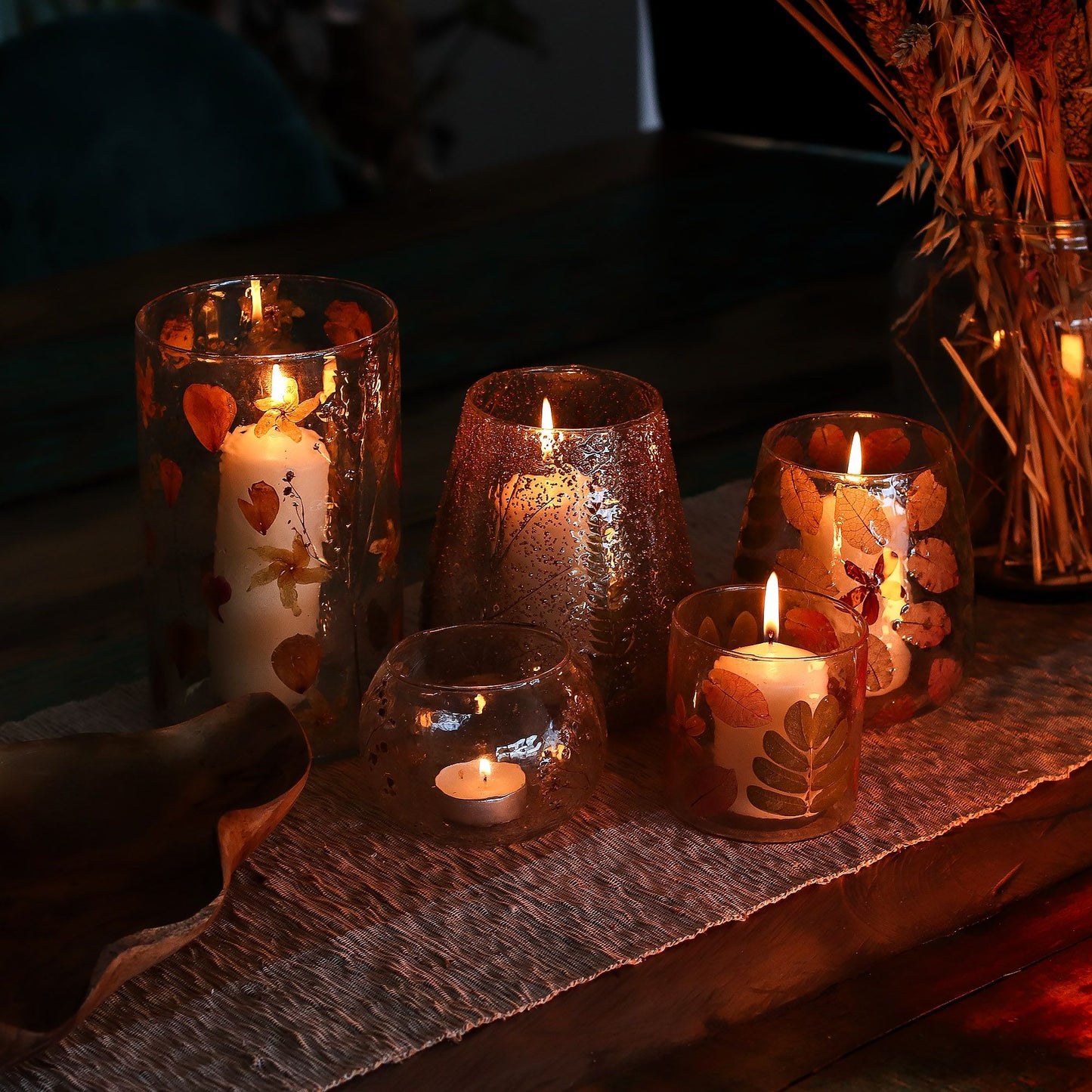 Natural Floral Glass - Vase Candle Holder - Primavera - (12x11cm)