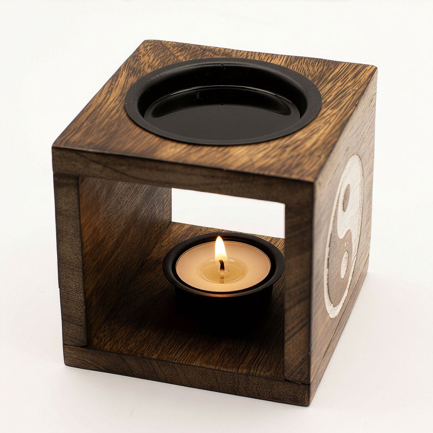 Square Mango Wood Oil Burner - Yin Yang