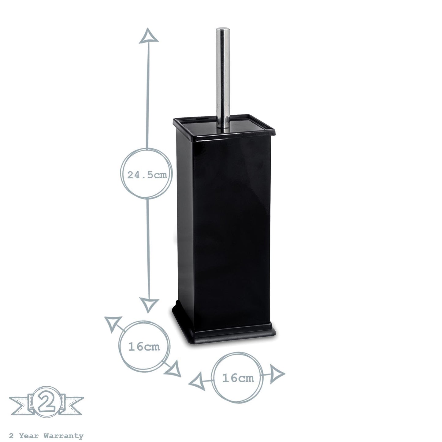 Black Square Toilet Brush & Bin Set