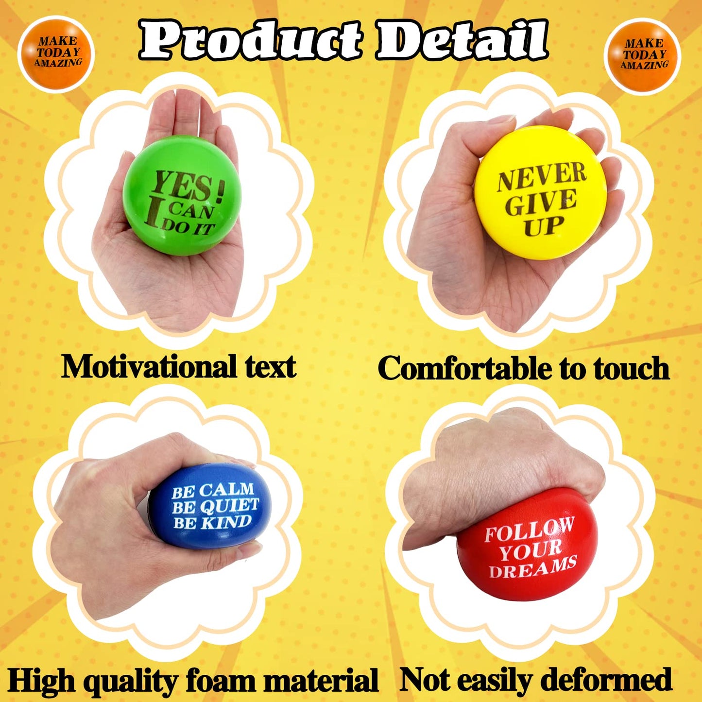 Baaxxango 20 Pcs Motivational Stress Balls – Colorful Foam Hand Exercise Balls