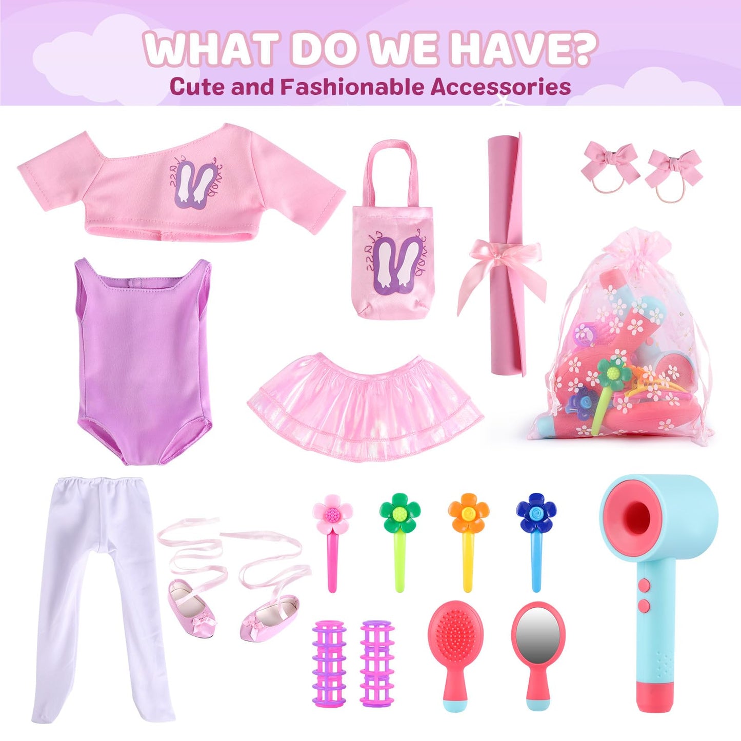 BABESIDE American 18-Inch Ballerina Doll – Blue Eyes, Golden-Red Hair, Ballet Dress & Accessories