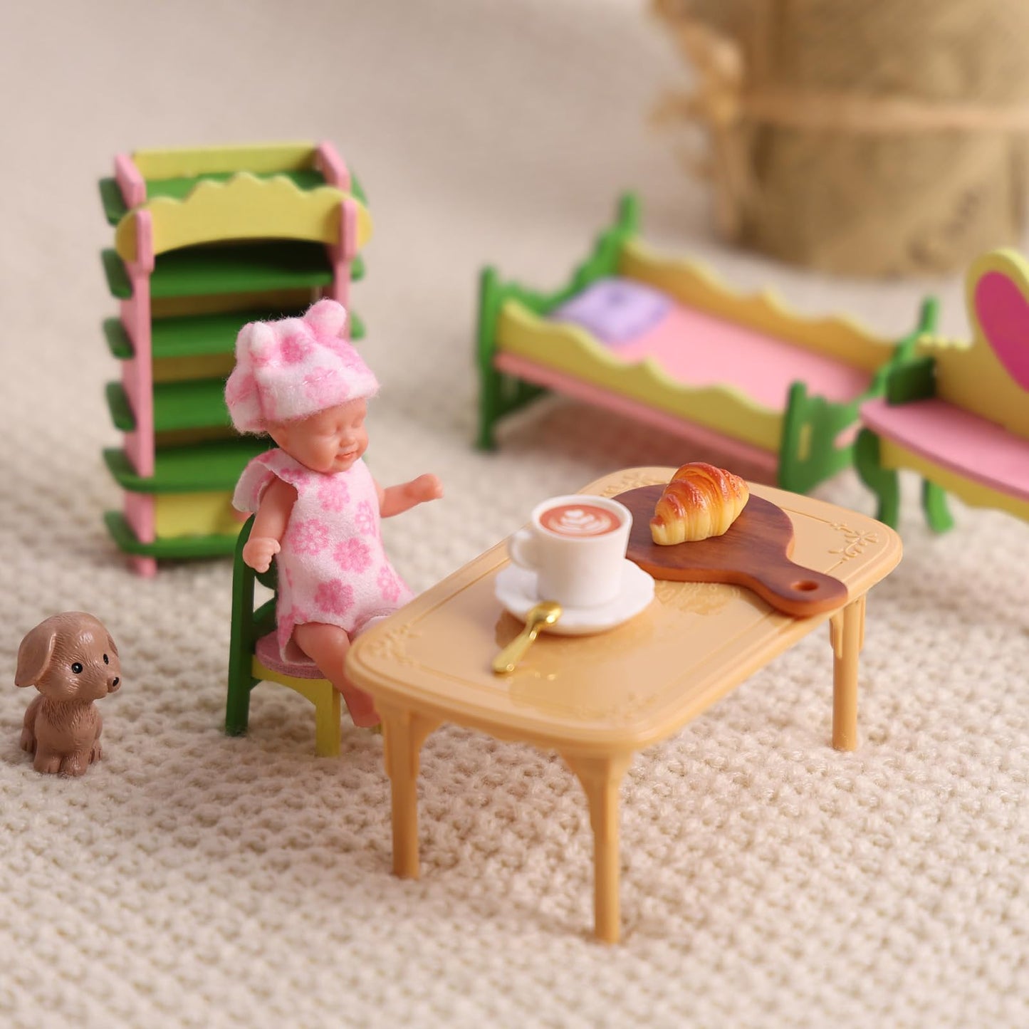 BABESIDE Mini Silicone Baby Doll 3-Inch – Realistic Newborn with Playset (Pink)