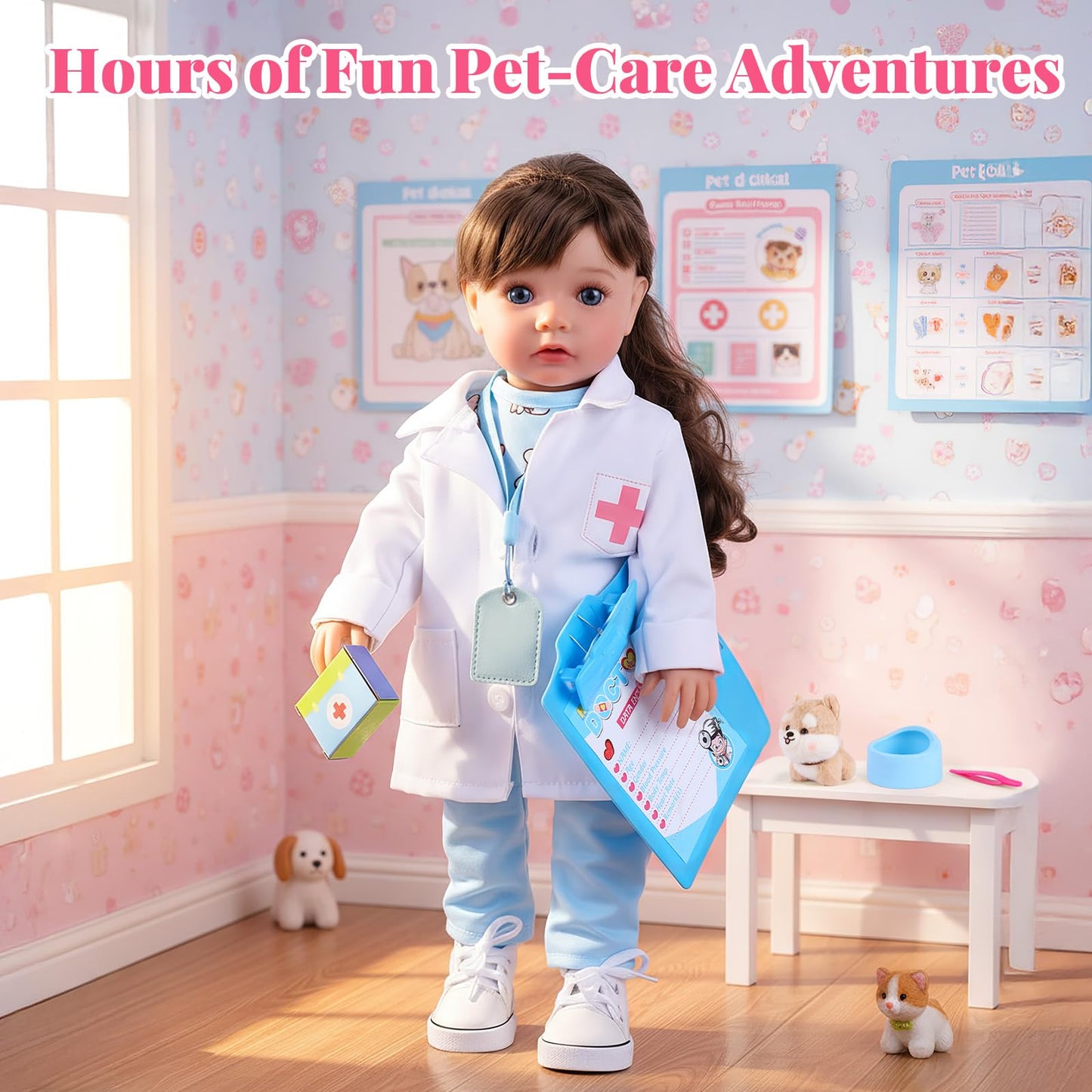 BABESIDE American Realistic 16-Inch Vet Play Doll – Complete Accessories (Ages 5+)