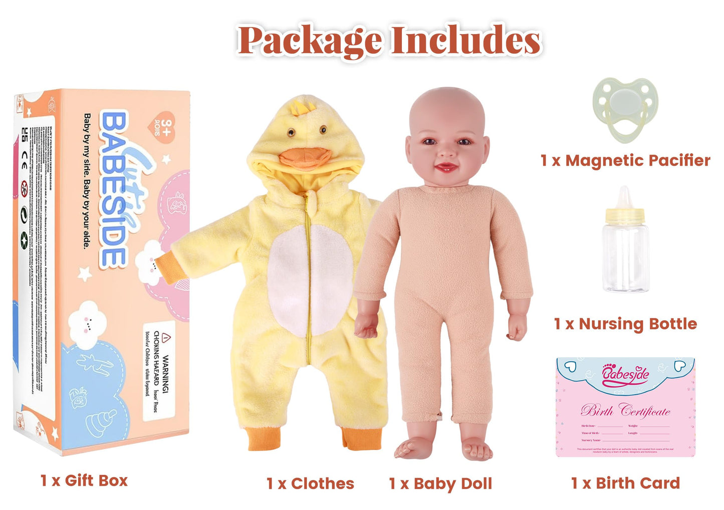 BABESIDE Lightweight Baby Doll Set – 15-inch Realistic Soft Doll