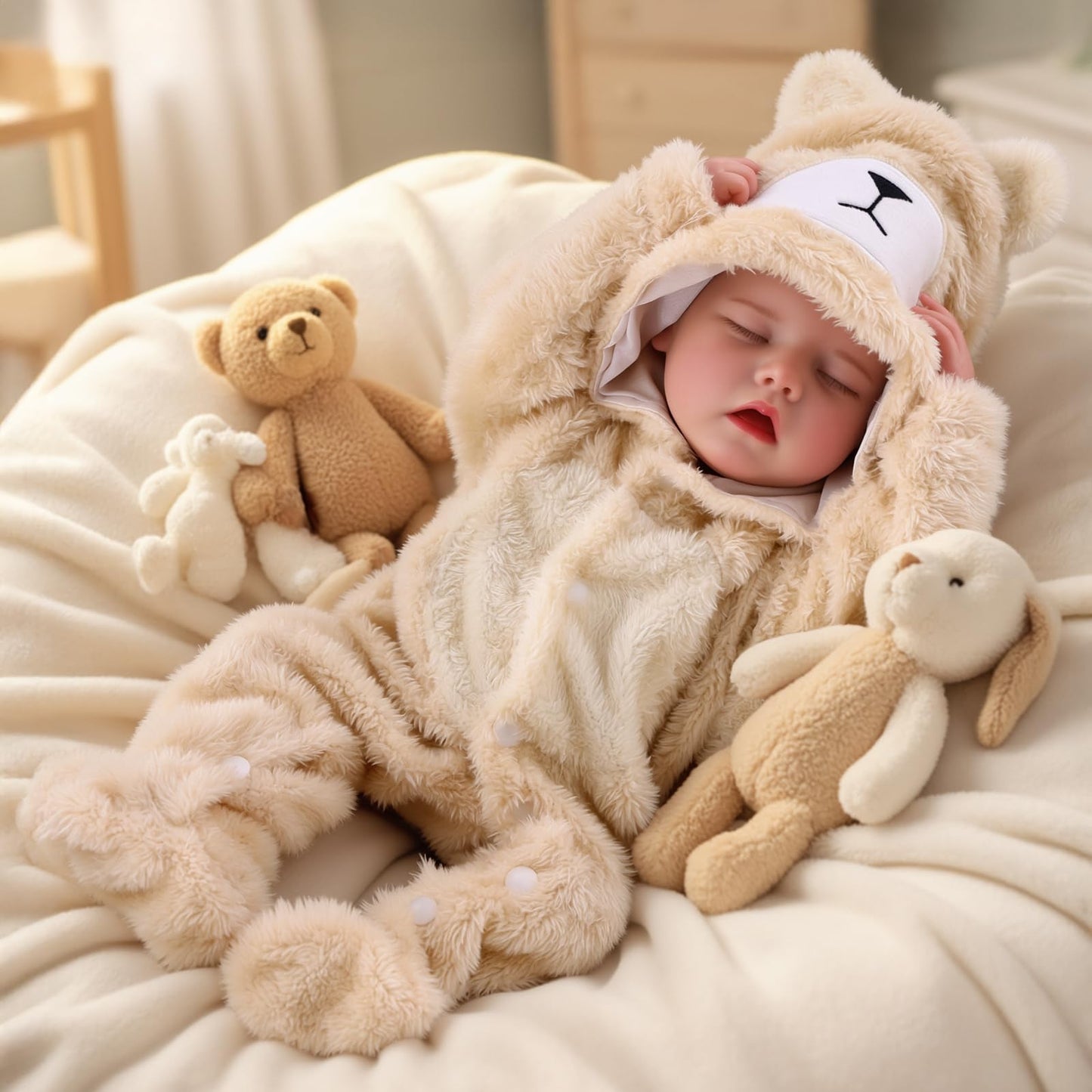 BABESIDE Drink & Wet Reborn Baby Doll – 17'' Realistic Sleeping Newborn in Soft Vinyl with Bear Outfit