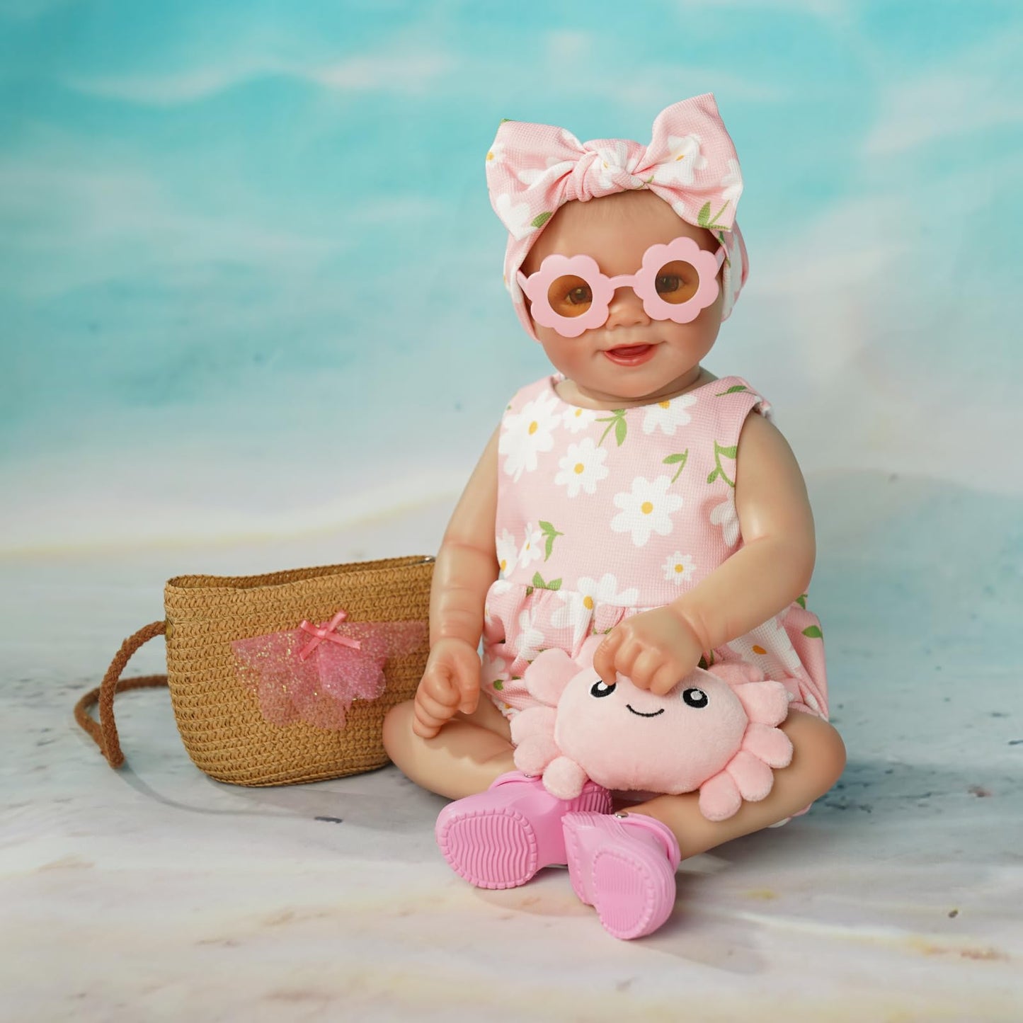 BABESIDE 16-20 Inch Reborn Baby Doll Clothes Set – Summer Floral Pink Outfit with Shoes & Accessories