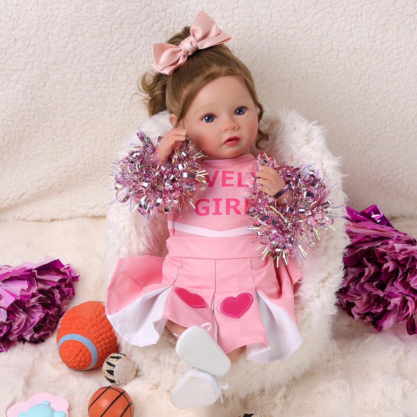 BABESIDE 4 Pcs Reborn Baby Doll Clothes Set for 17-22 Inch Dolls – Heart Pattern Outfit with Bow Hair Clip & Diaper
