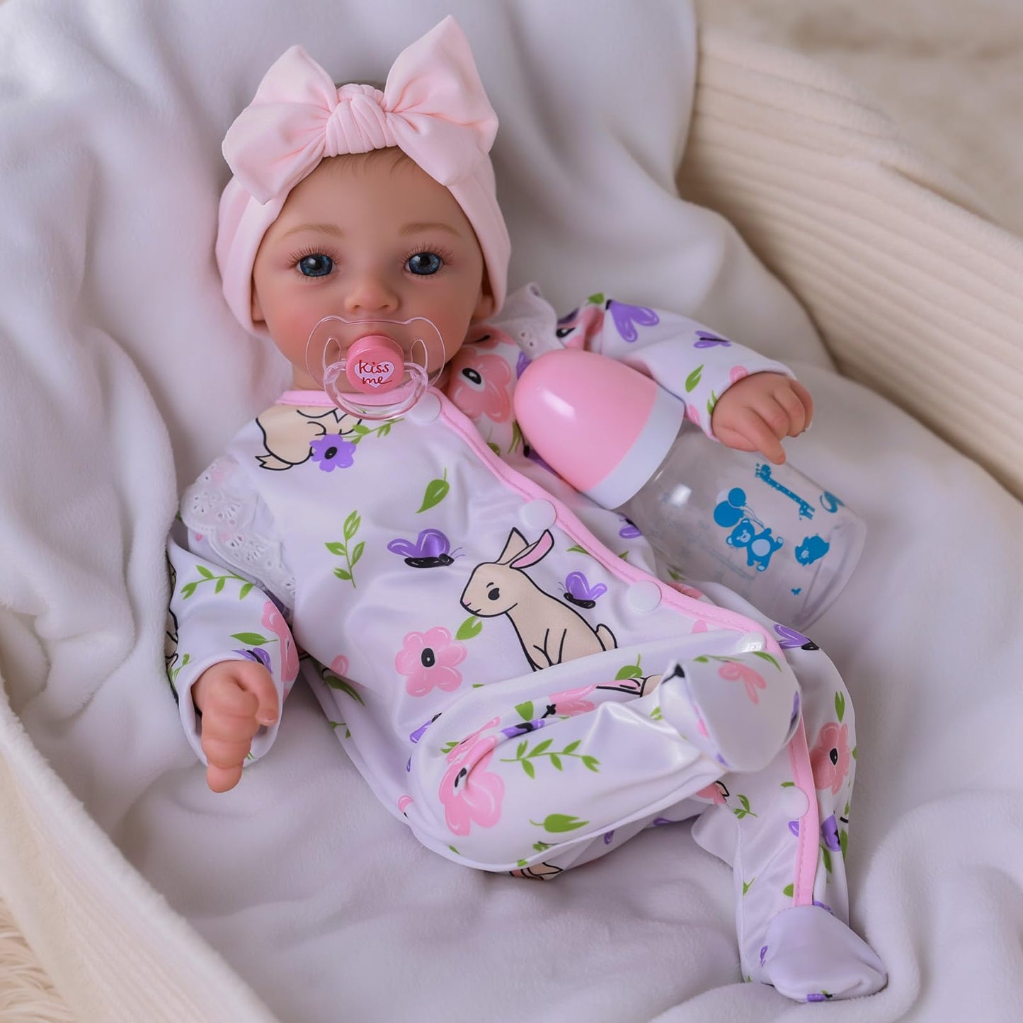 BABESIDE 18-Inch Reborn Baby Doll Girl – Realistic Silicone Doll with Bunny Outfit & Accessories