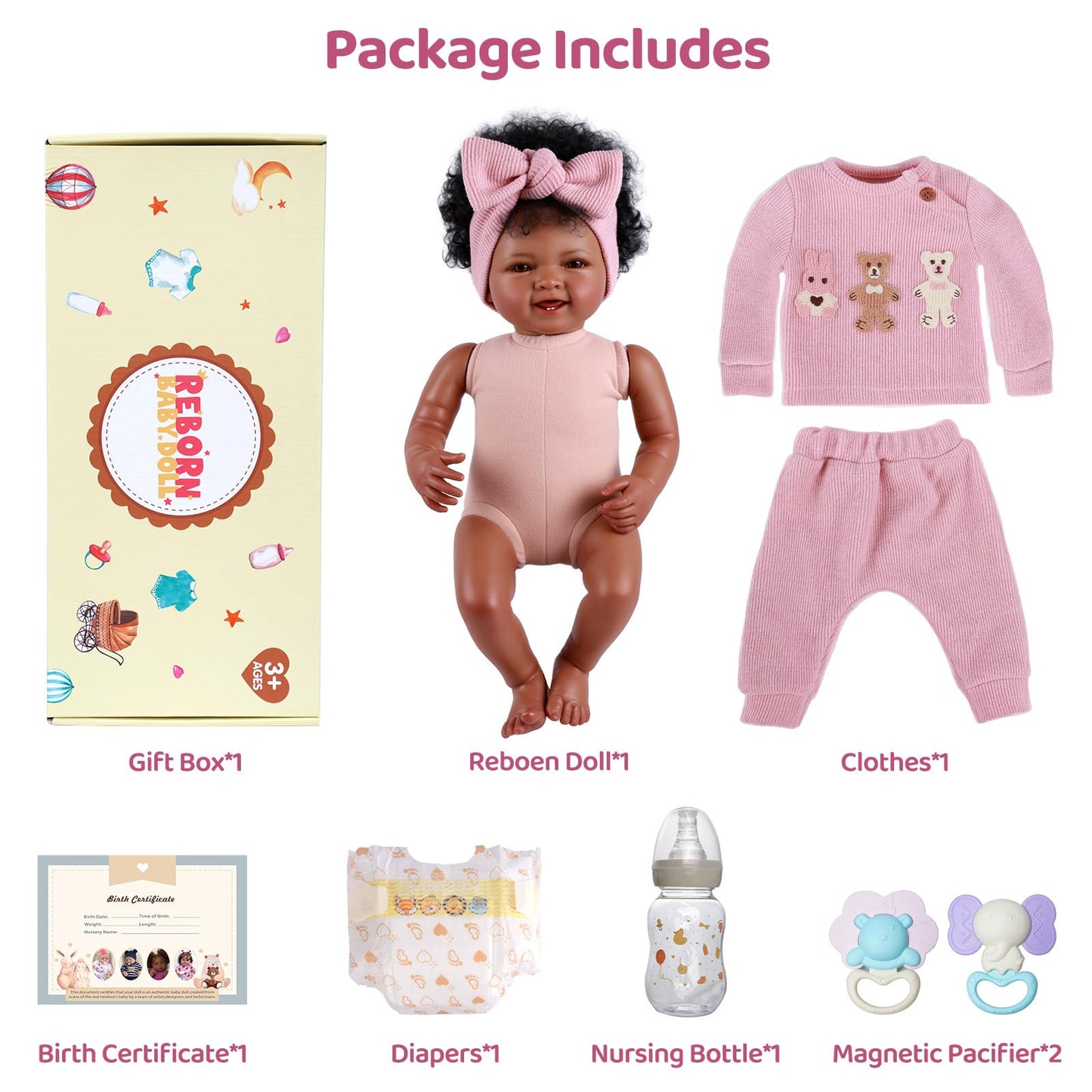 BABESIDE Lifelike Reborn Baby Doll – 17-Inch African American Cloth Body