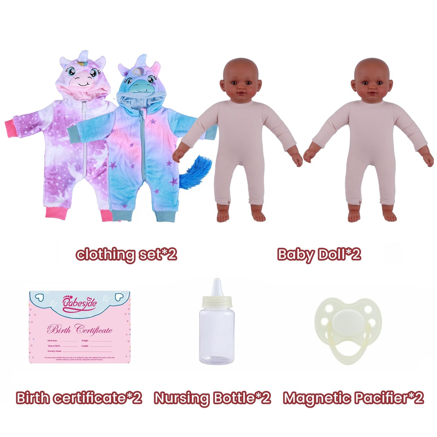 BABESIDE Black Twin Baby Dolls 17 Inch – Realistic Soft Body Twins with Accessories for 3+ Years