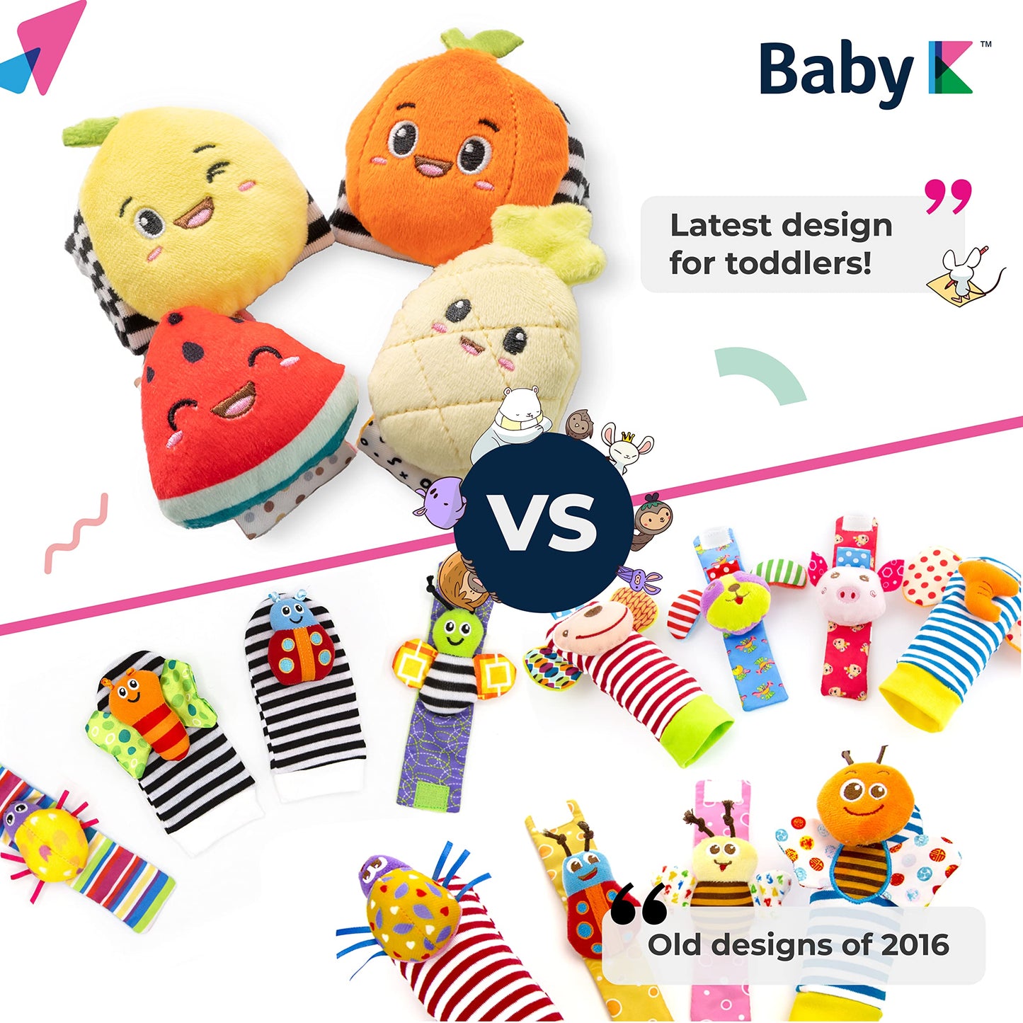 BABY K Baby Rattle Socks & Wrist Toys (Set C) – Newborn Sensory Toys for 0-12 Months