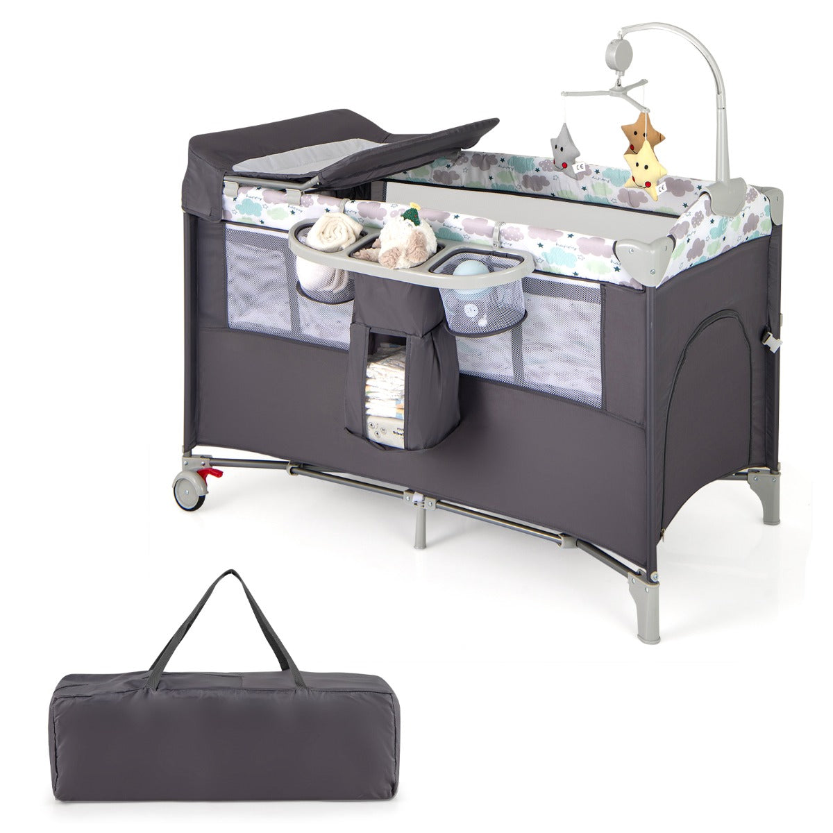 5-In-1 Baby Bassinet Crib Bedside Sleeper Nursery Center-Beige