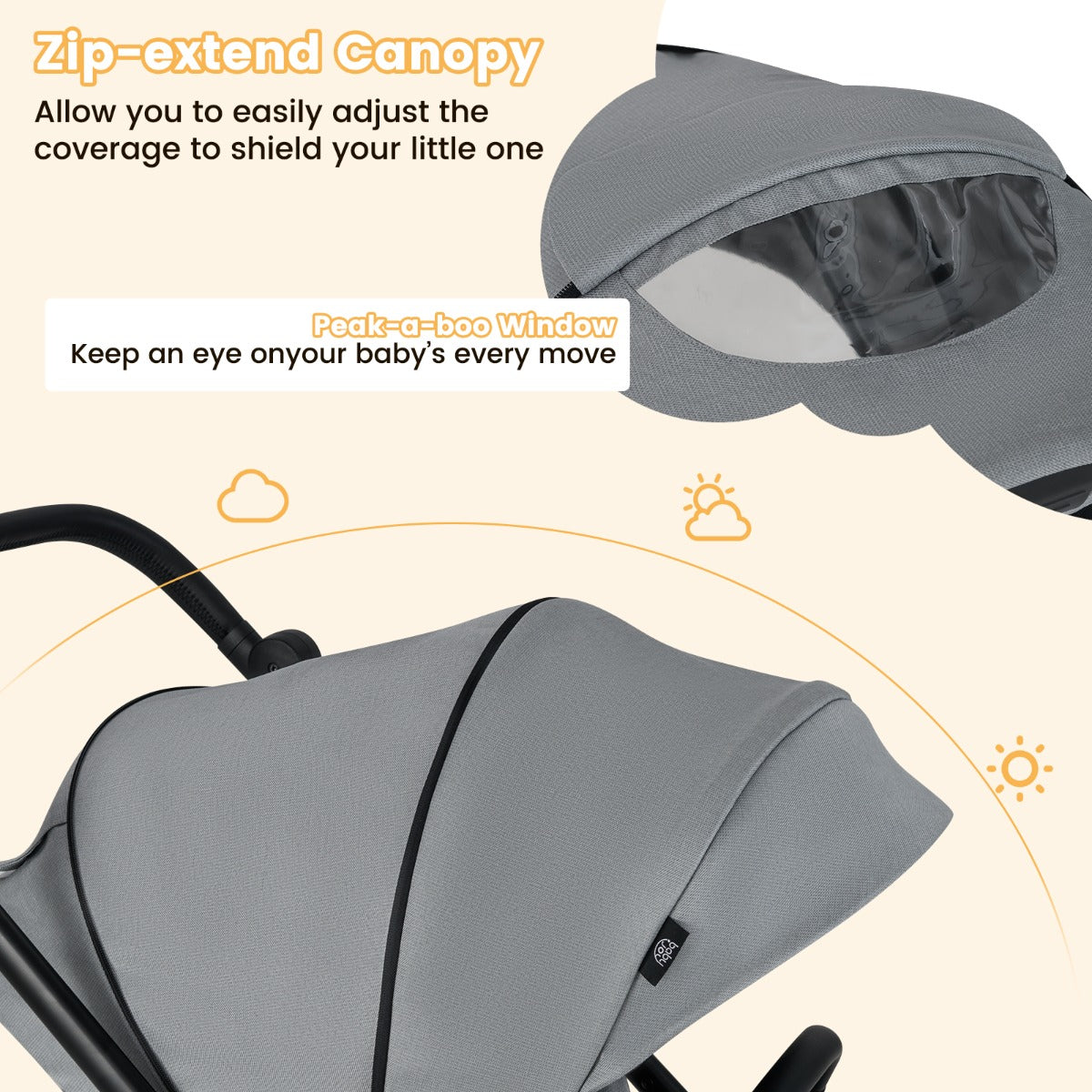 Baby Stroller with Reversible Seat Foldable Infant Pram Stroller-Black