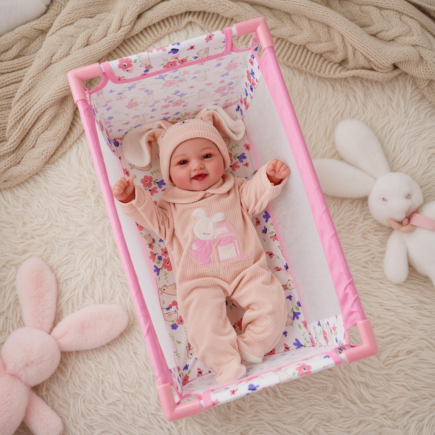 BABESIDE Reborn Baby Doll Crib – Foldable 18–20 Inch Doll Bed with Storage Bag