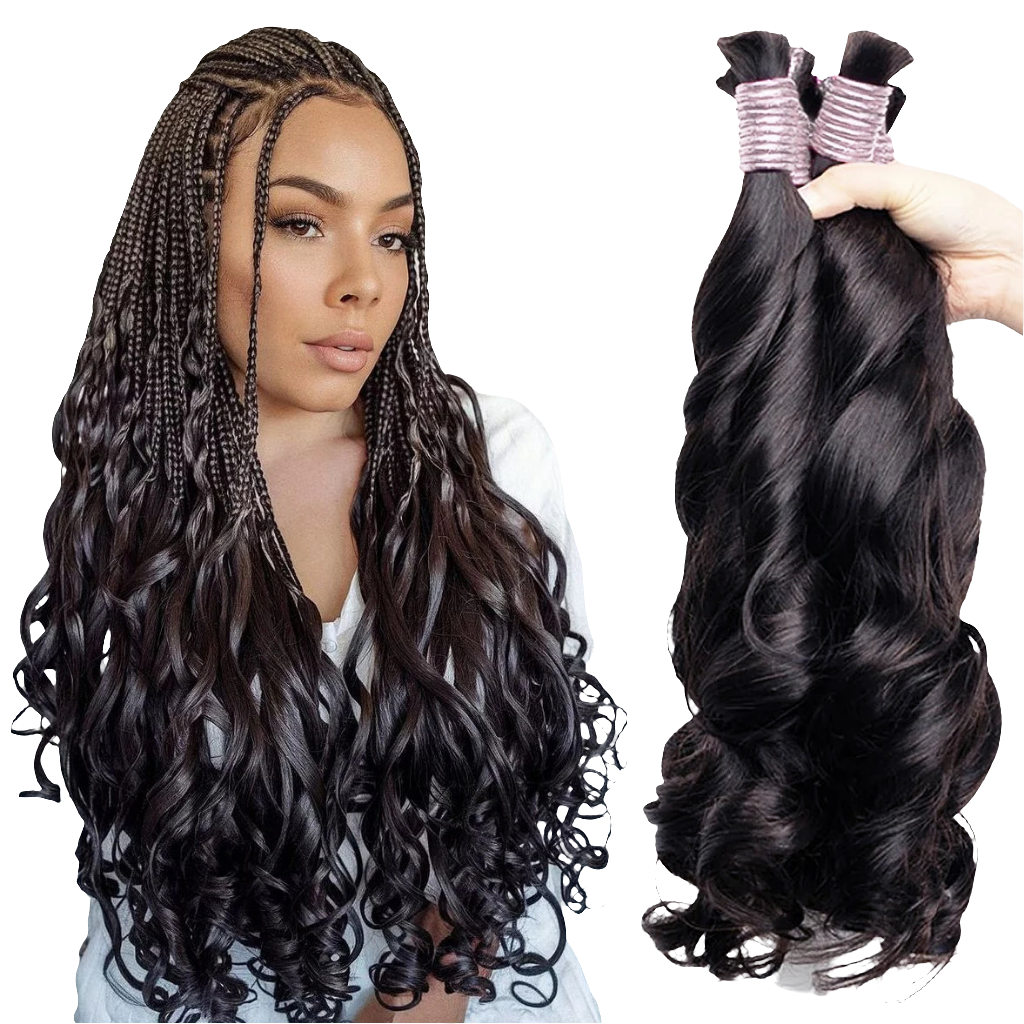 100g Human Hair Bulk for Braiding French Curls Boho Braids Loose Wave Romance Bouncy Curl Hair Bulk Extension 16-26 inch Bobbi
