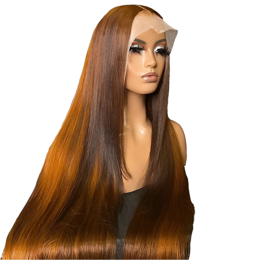 13X6 Straight Brown Orange Transparent Lace Front Human Hair Wig Pre Plucked Ombre Colored Smooth 13X4 Frontal Wig for Women