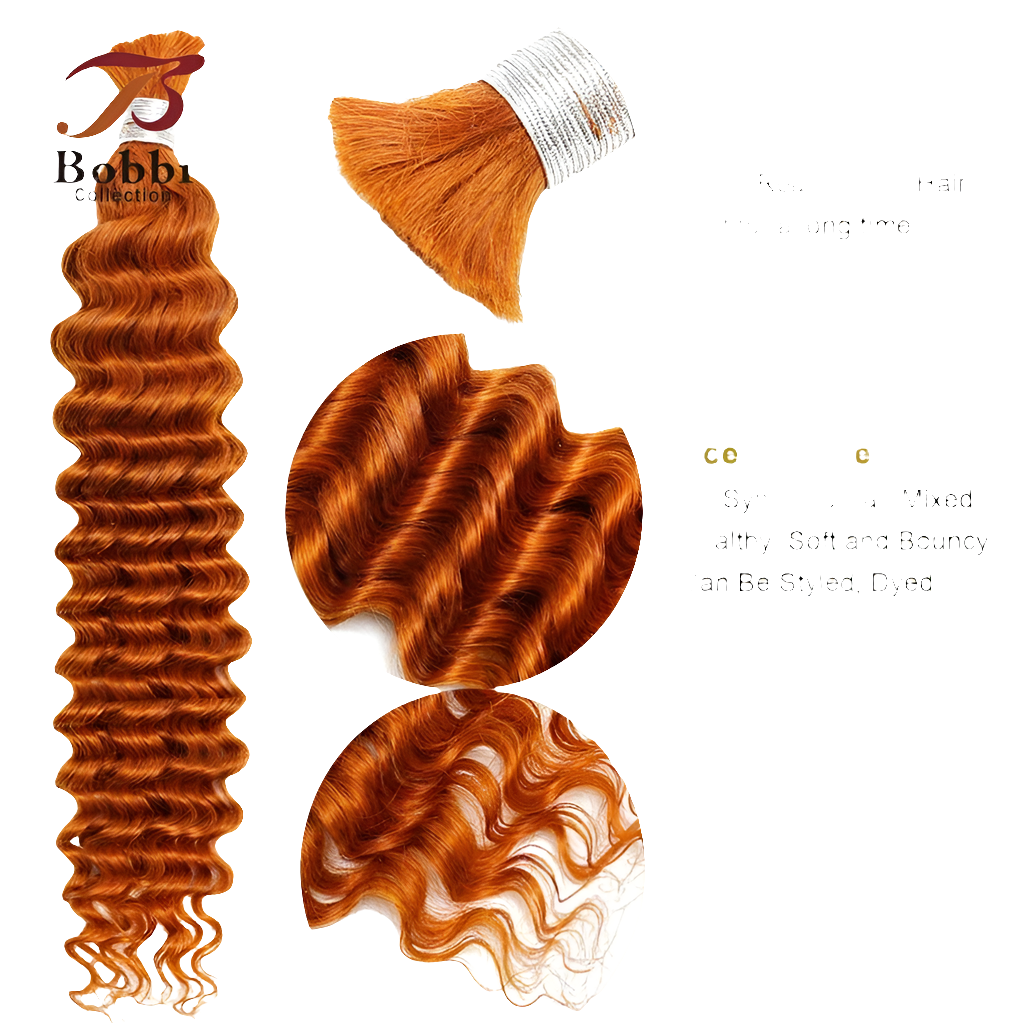#350 Orange Color 100% Human Hair Bulk for Braiding 16-24 inch Deep Wave Jerry Curly Boho Braids Hair Bulk Extension Bobbi Hair
