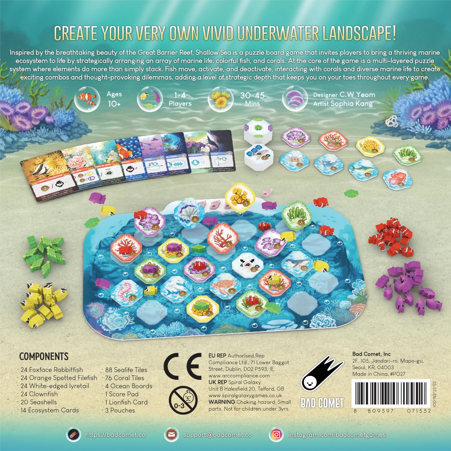 Shallow Sea Board Game by BAD COMET – 1–4 Players, 30–45 Min, Coral Reef Strategy