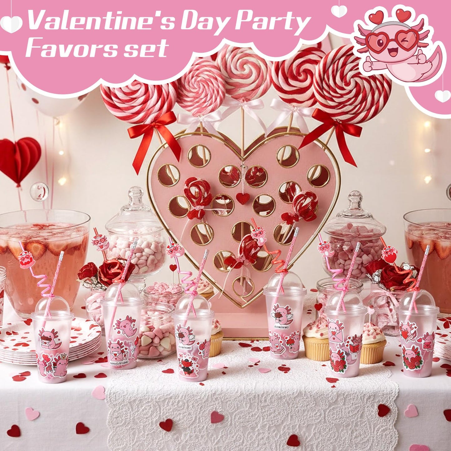 Baderke 194-Pcs Valentines Day Stationery Gift Set – Axolotl Theme