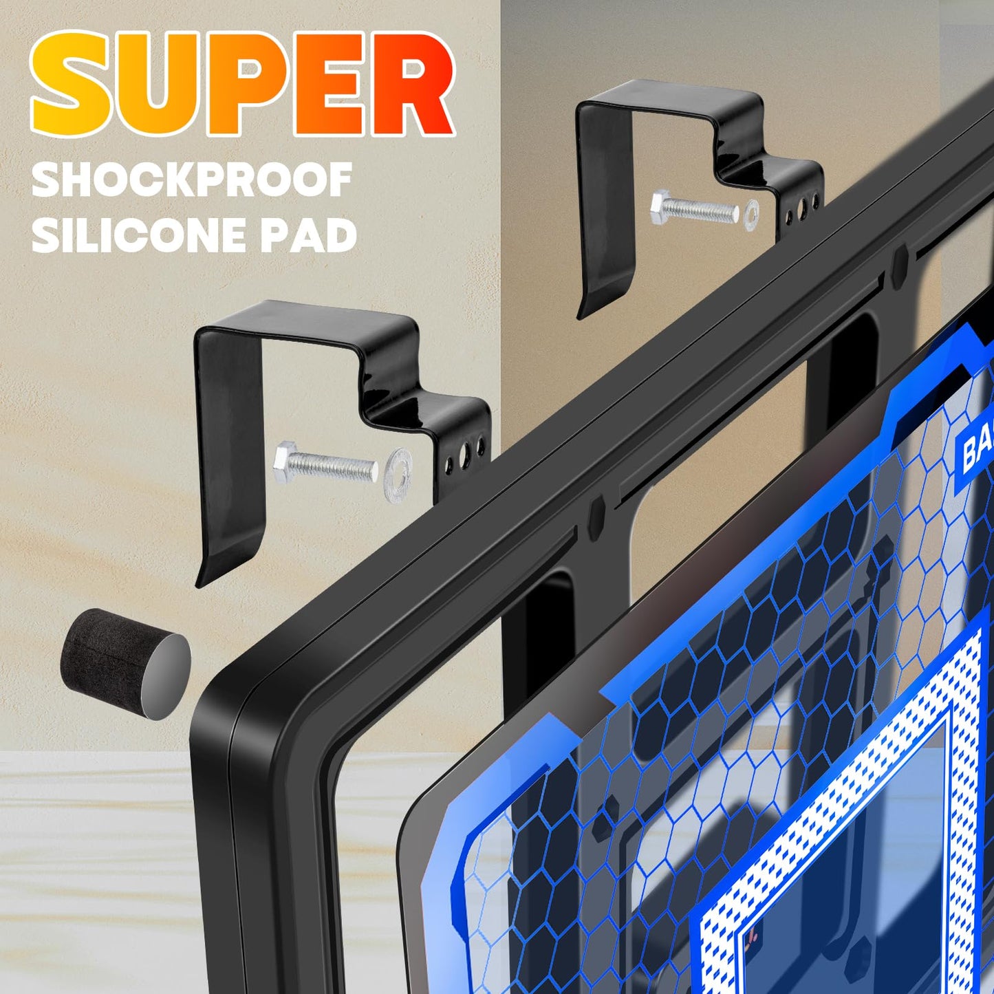 BADGOAL Indoor Basketball Hoop Pro for Kids – Over-The-Door with LED Light & Scoreboard (Blue)