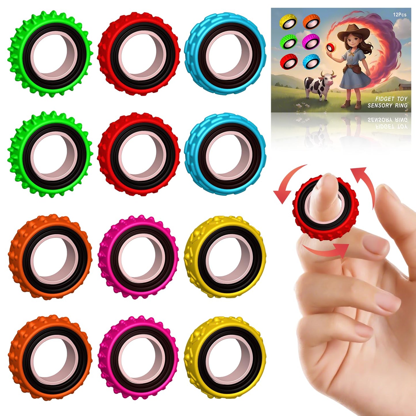 baigald Sensory Fidget Rings for Kids — Quiet Finger Spinner Stress Toys
