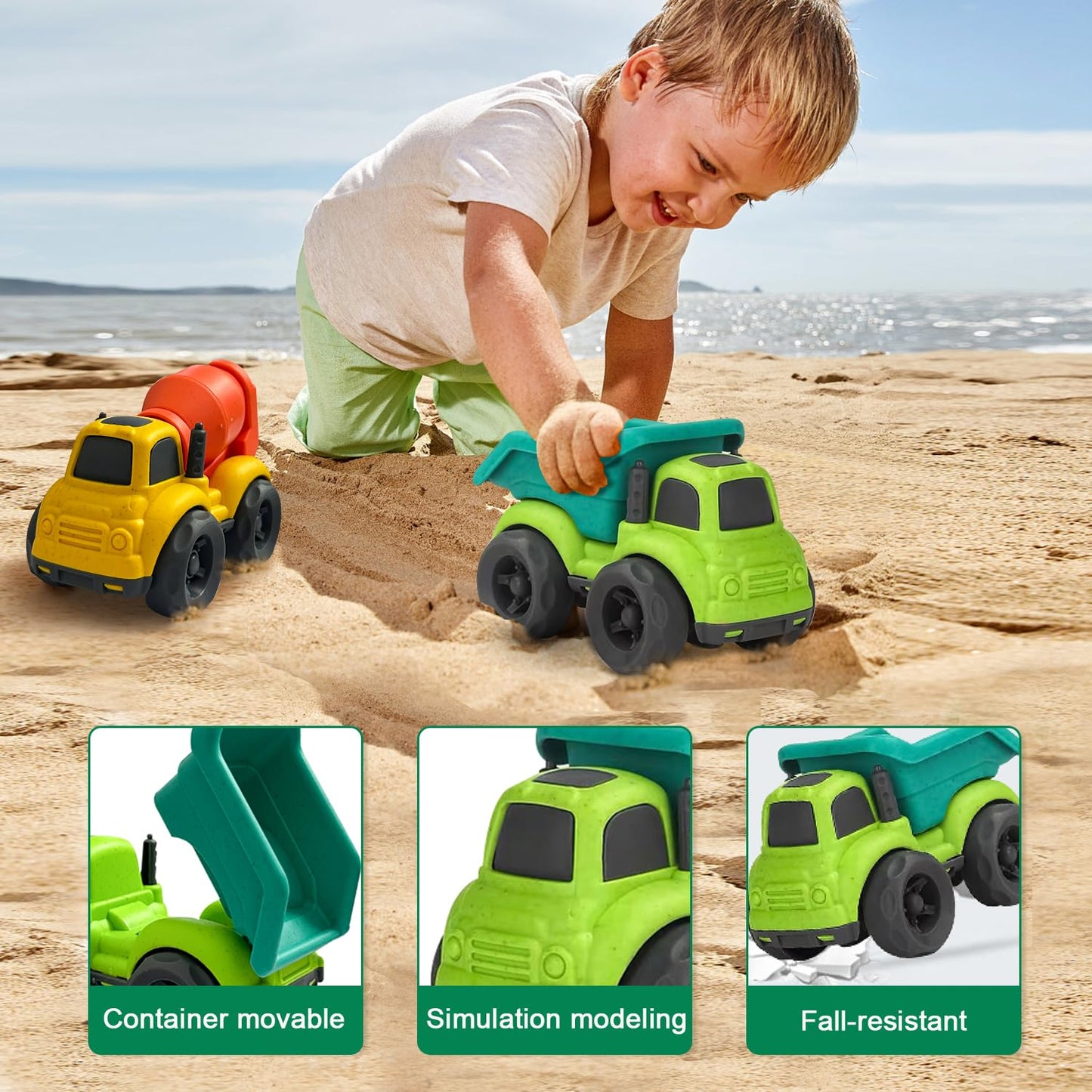 Baimiby Toddler Toy Cars – Dump Truck & Cement Mixer, BPA-Free Outdoor Toys for 1-3 Year Olds