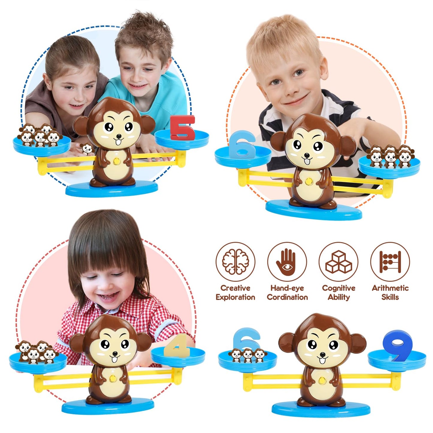 BAKAM Monkey Balance Scale Toy | Counting Blocks & Montessori Math Games for Kids 3+ | STEM Educational Toy