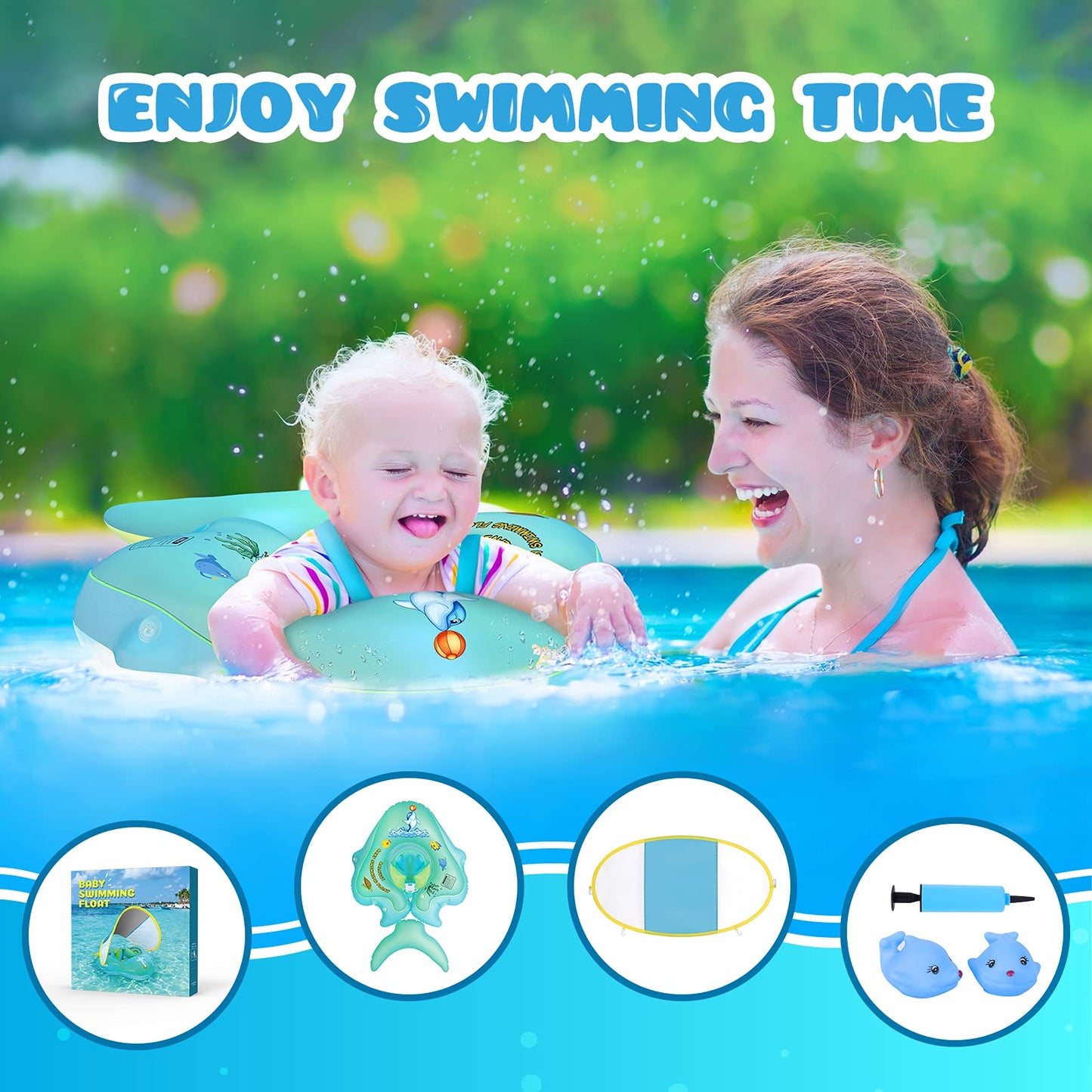 Balhvit No-Flip Baby Pool Float with Canopy – UPF50+ Sun Protection, 3-36 Months